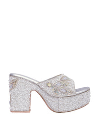 Luxury Pearl Embellished Silver Platform Heels