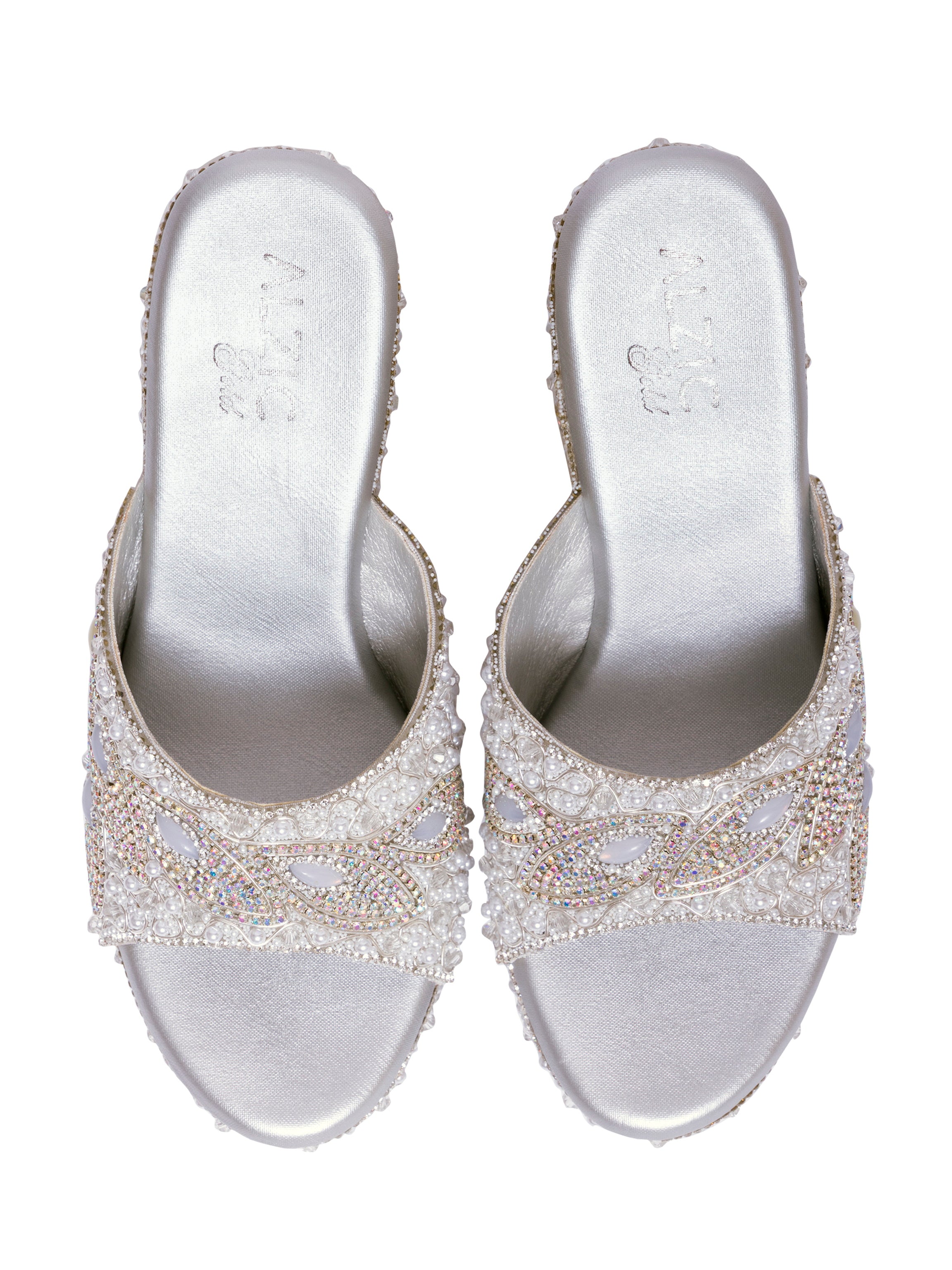 Luxury Pearl Embellished Silver Platform Heels