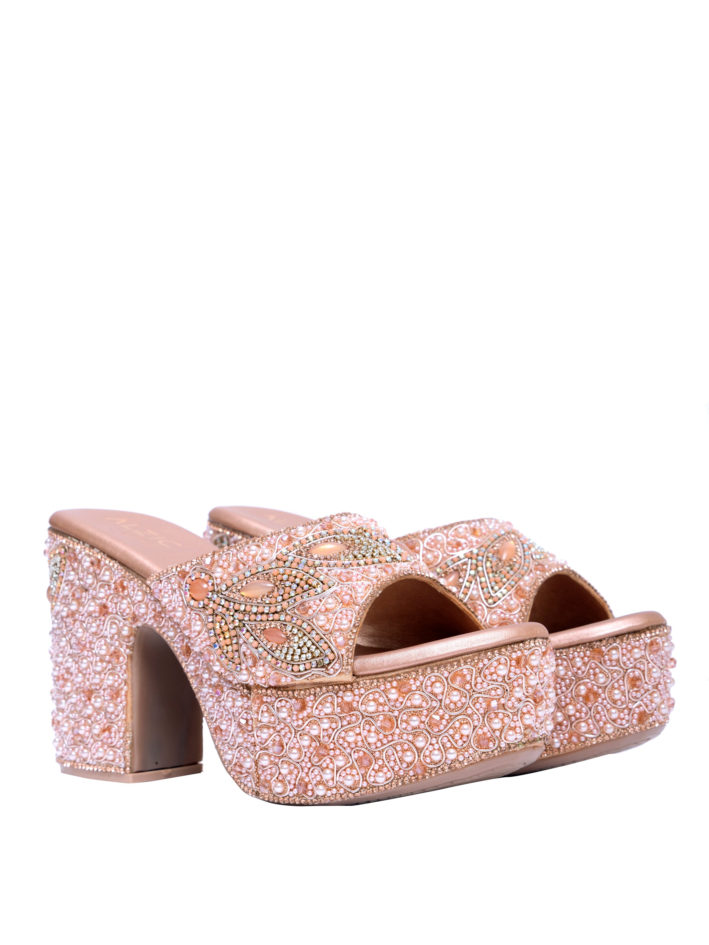 Luxury Pearl Embellished Rose Gold Platform Heels