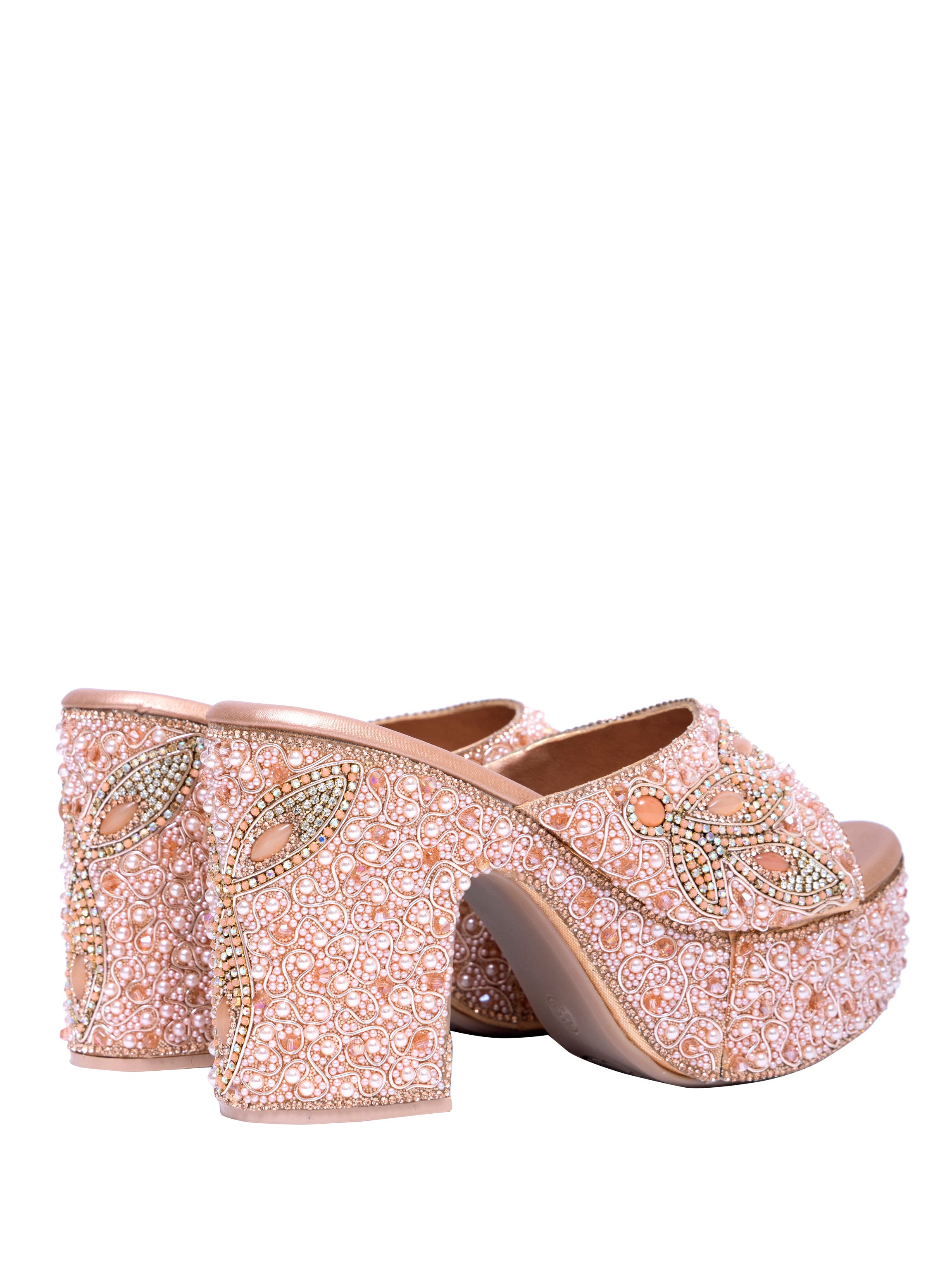 Luxury Pearl Embellished Rose Gold Platform Heels