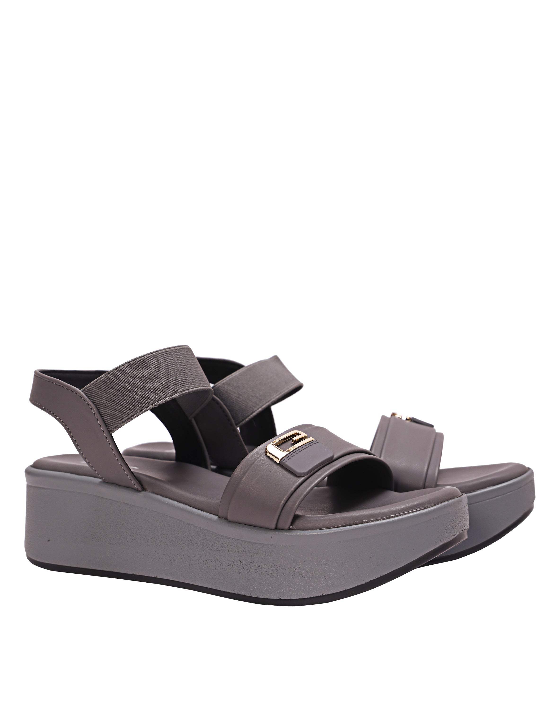 Women’s Grey Platform Wedge Sandals – Comfortable Velcro Strap Slip-On | Daily Wear Casual Footwear