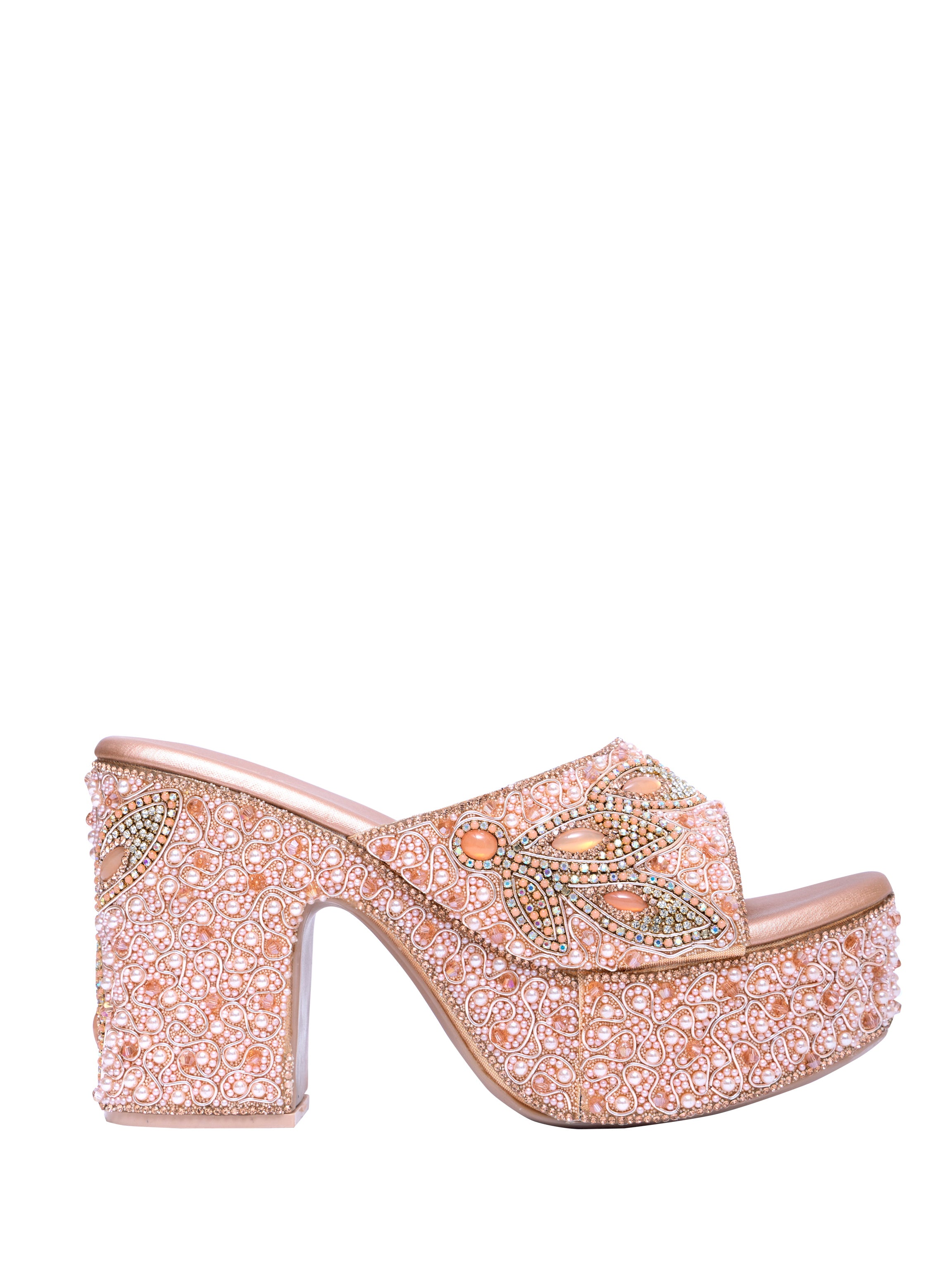 Luxury Pearl Embellished Rose Gold Platform Heels