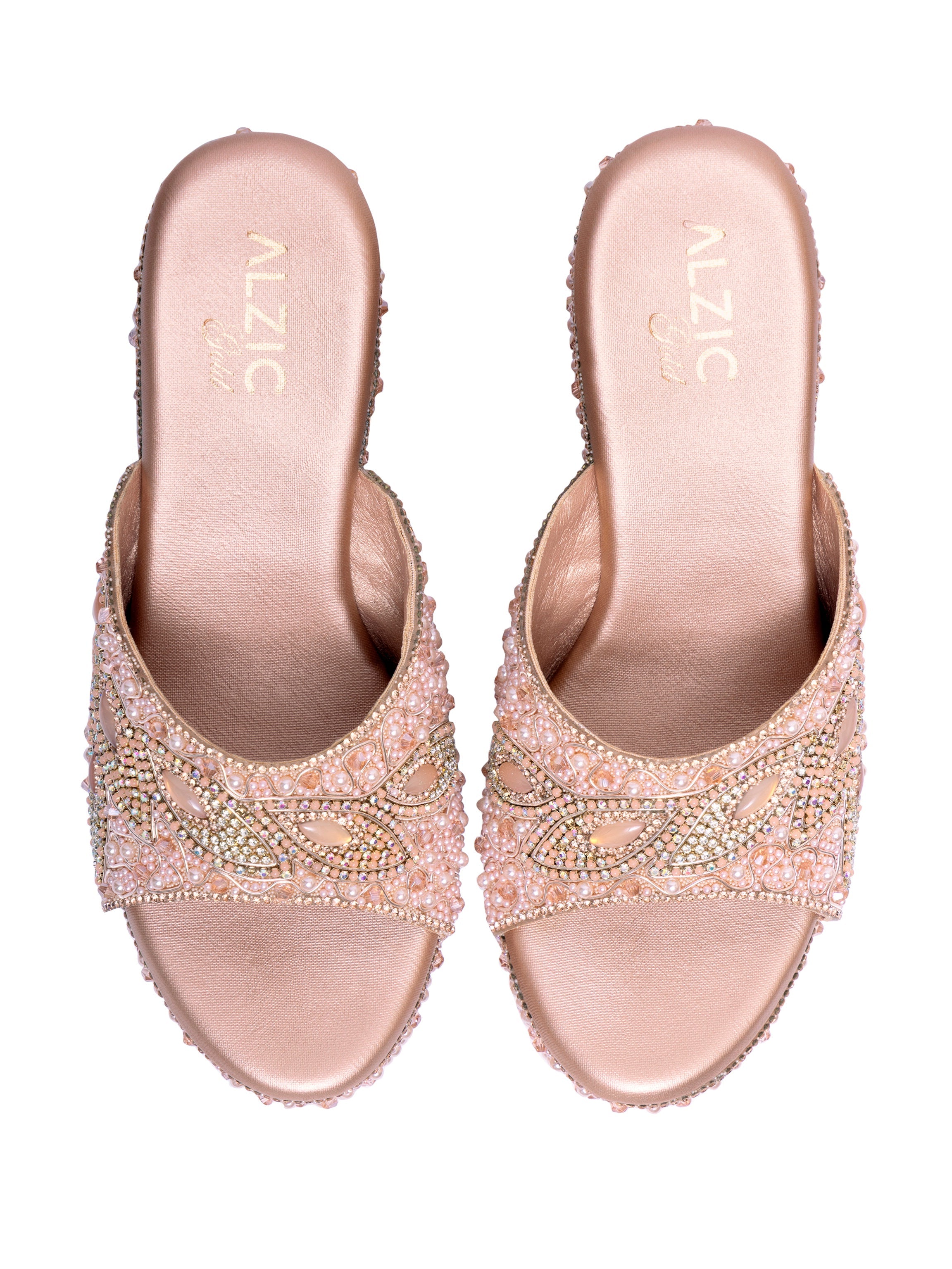 Luxury Pearl Embellished Rose Gold Platform Heels