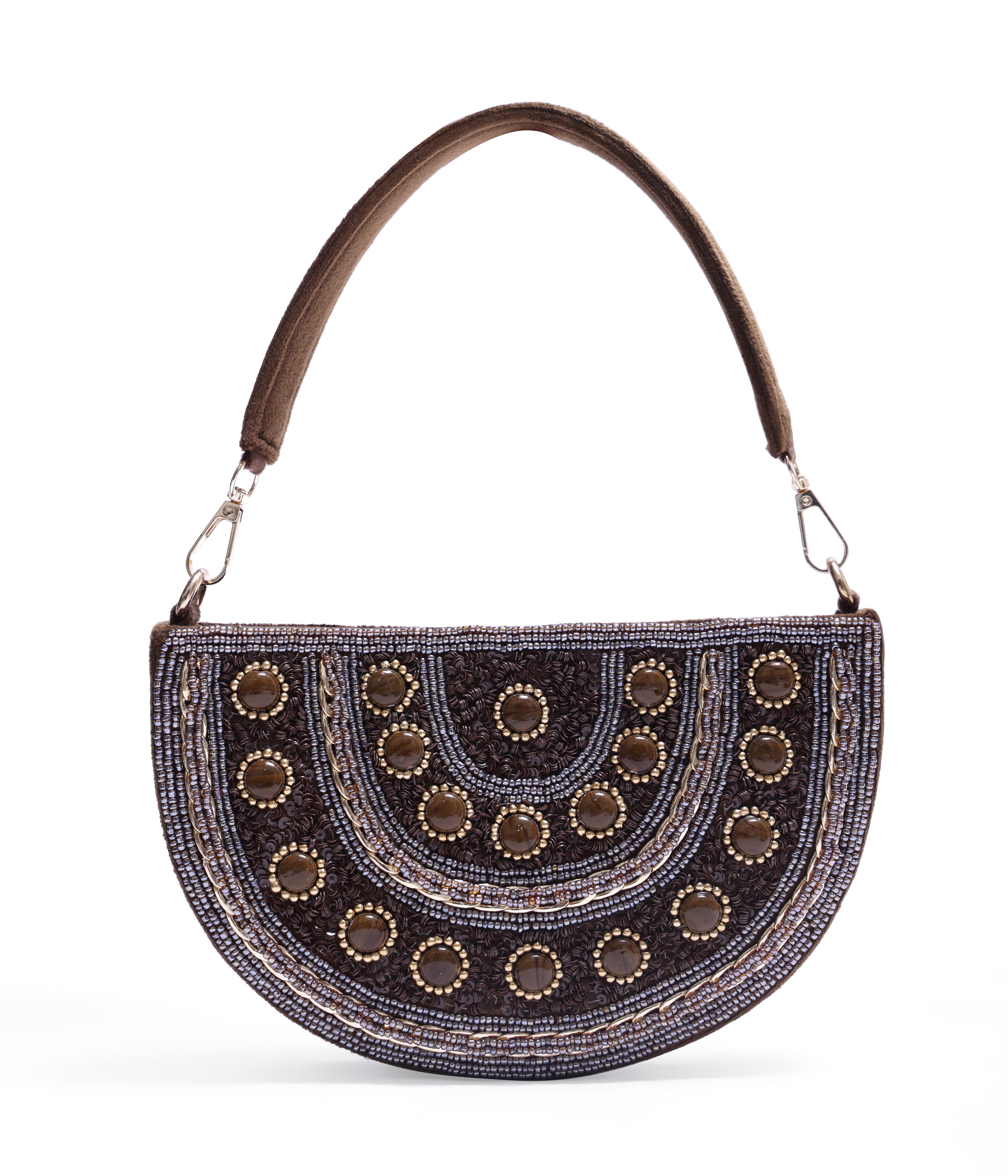 Alzic Handcrafted Embroidered Half-Moon Clutch Bag with flap for Women