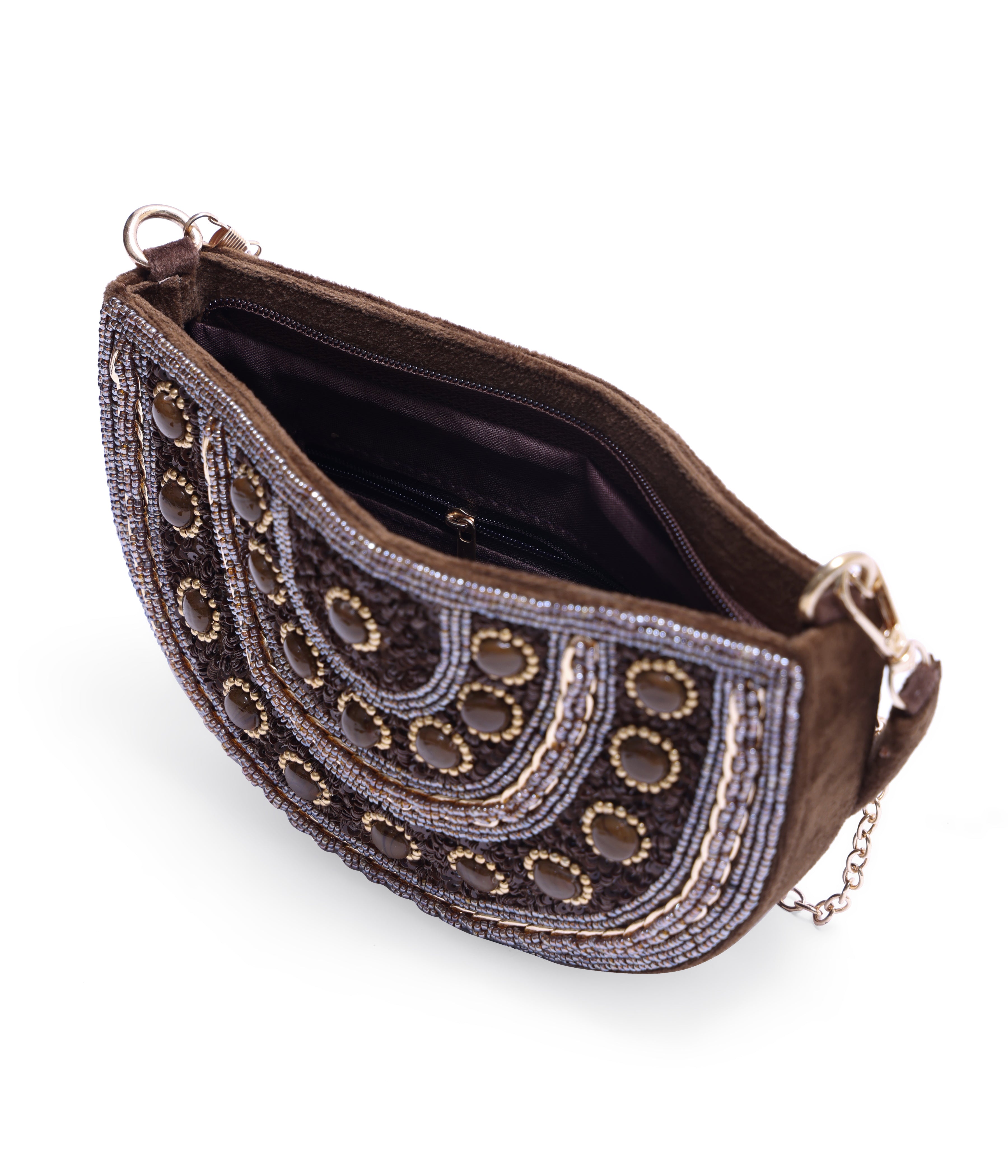 Alzic Handcrafted Embroidered Half-Moon Clutch Bag with flap for Women