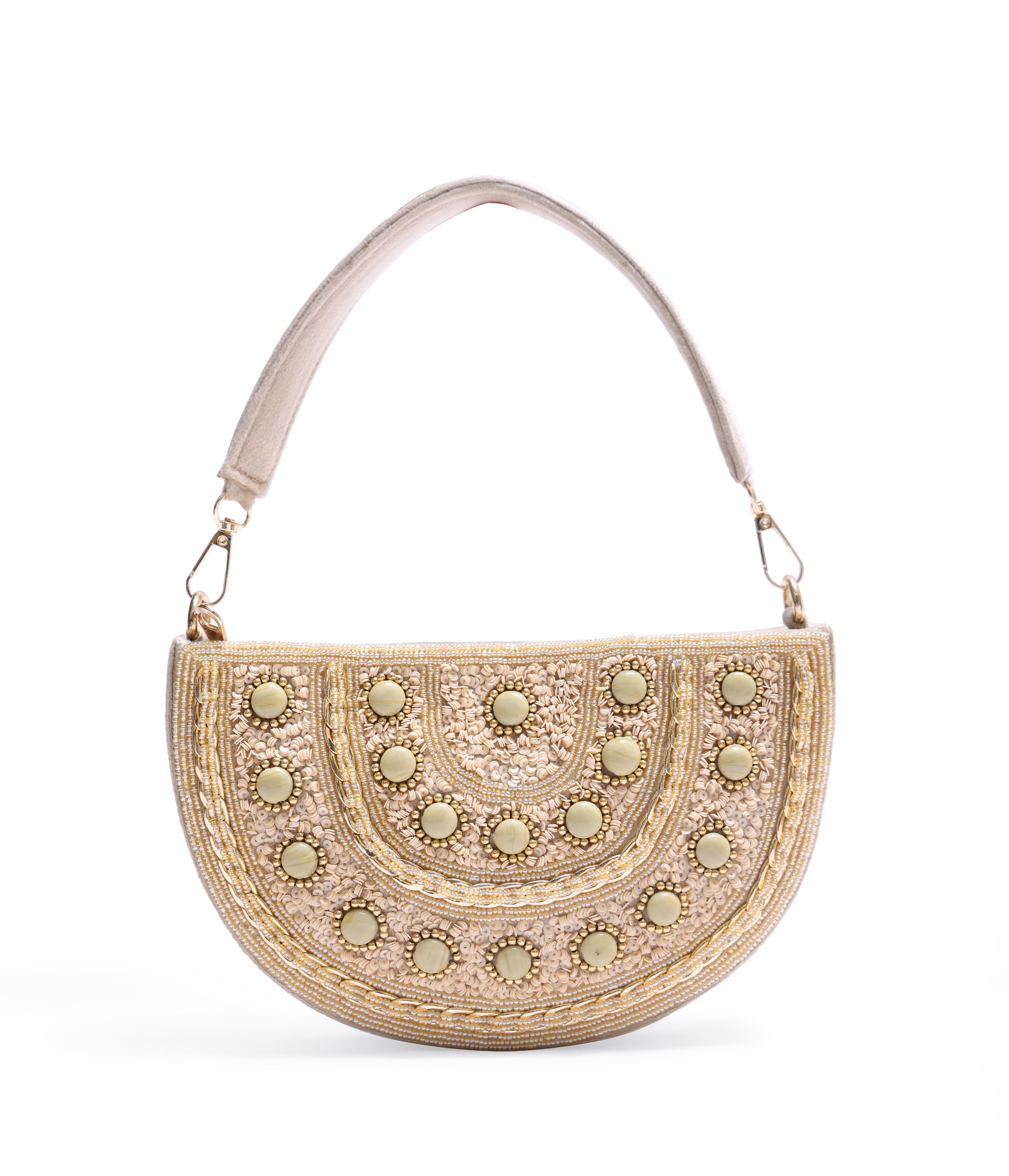 Alzic Handcrafted Embroidered Half-Moon Clutch Bag with flap for Women