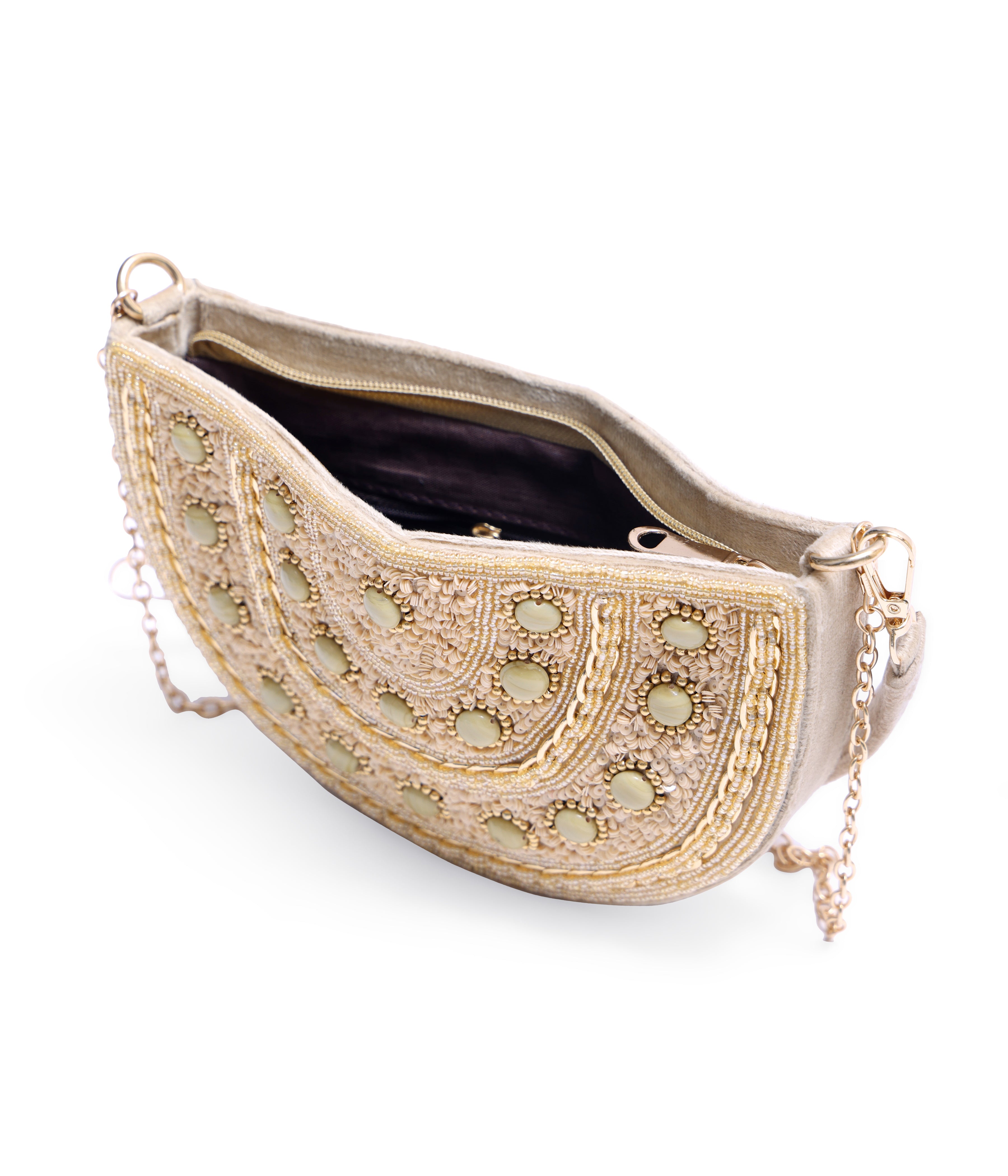 Alzic Handcrafted Embroidered Half-Moon Clutch Bag with flap for Women