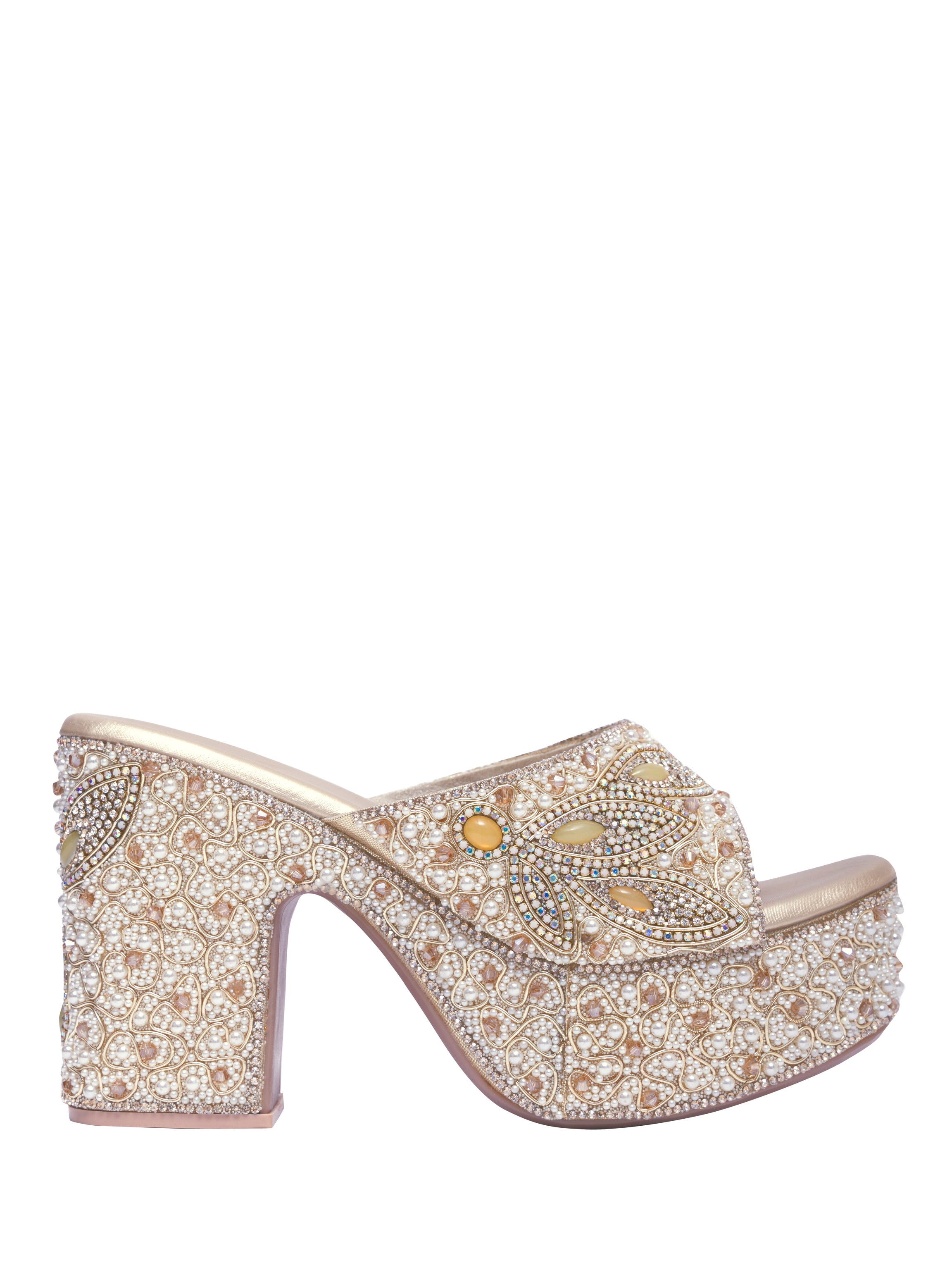 Luxury Pearl Embellished Golden Platform Heels