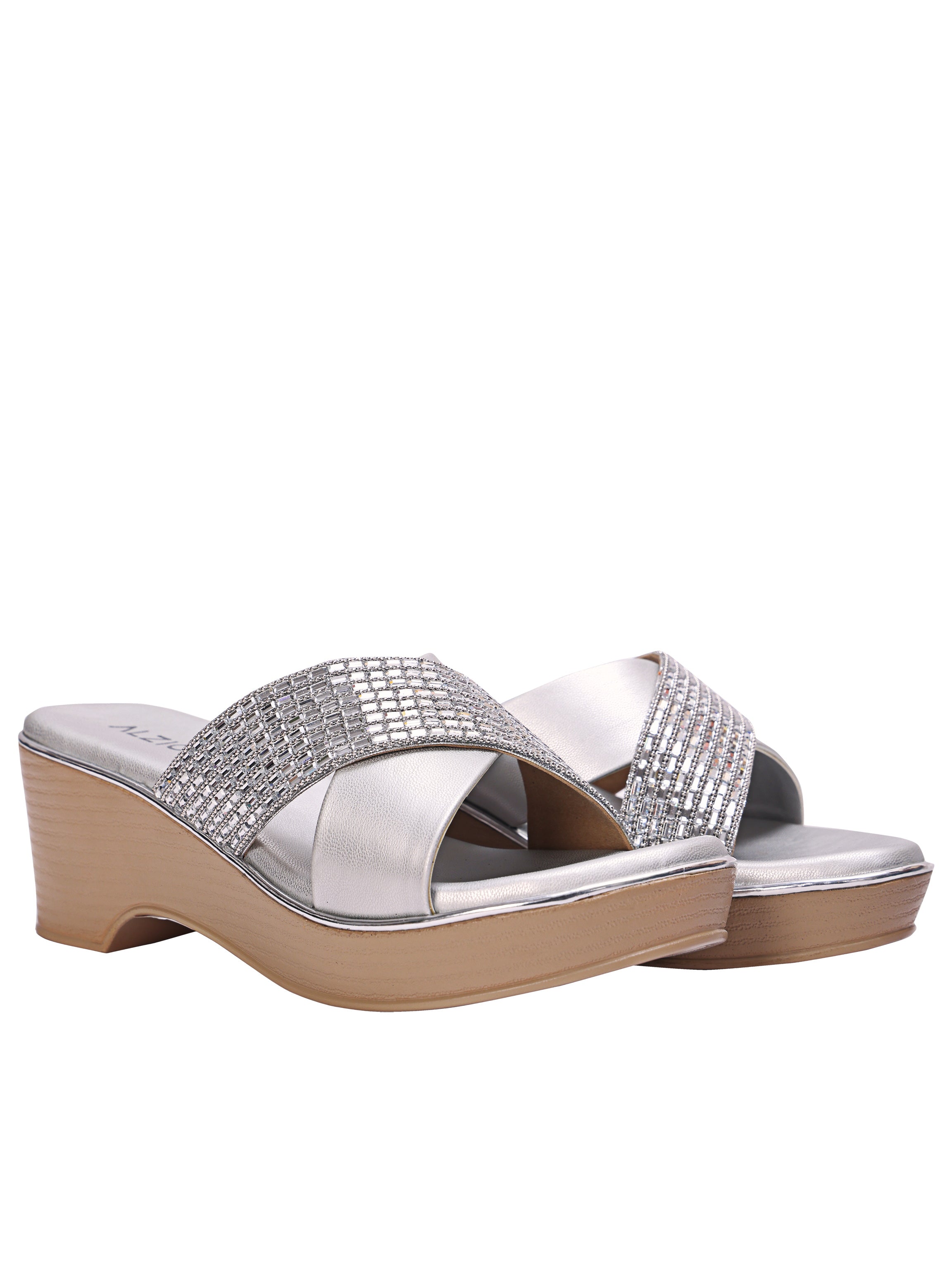 Women’s Black Rhinestone Cross Strap Wedge Sandals – Comfortable Platform Slip-On Heels for Party & Daily Wear