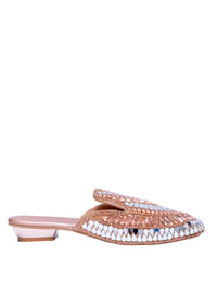 Women’s Embellished Rose Gold Mule Heels – Designer Mirror Work Slip-On Sandals | Ethnic Party Wear Wedding Footwear