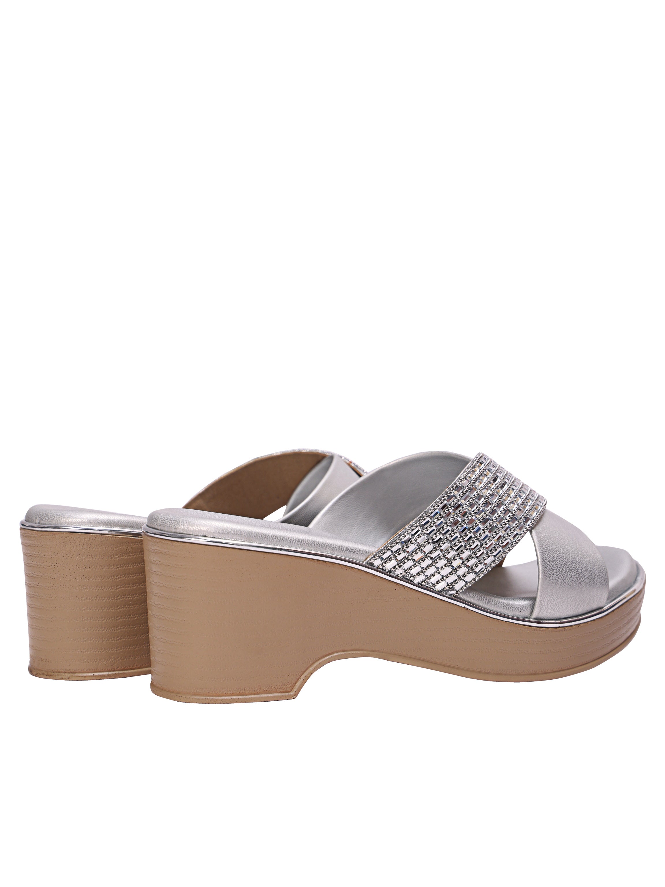 Women’s Black Rhinestone Cross Strap Wedge Sandals – Comfortable Platform Slip-On Heels for Party & Daily Wear