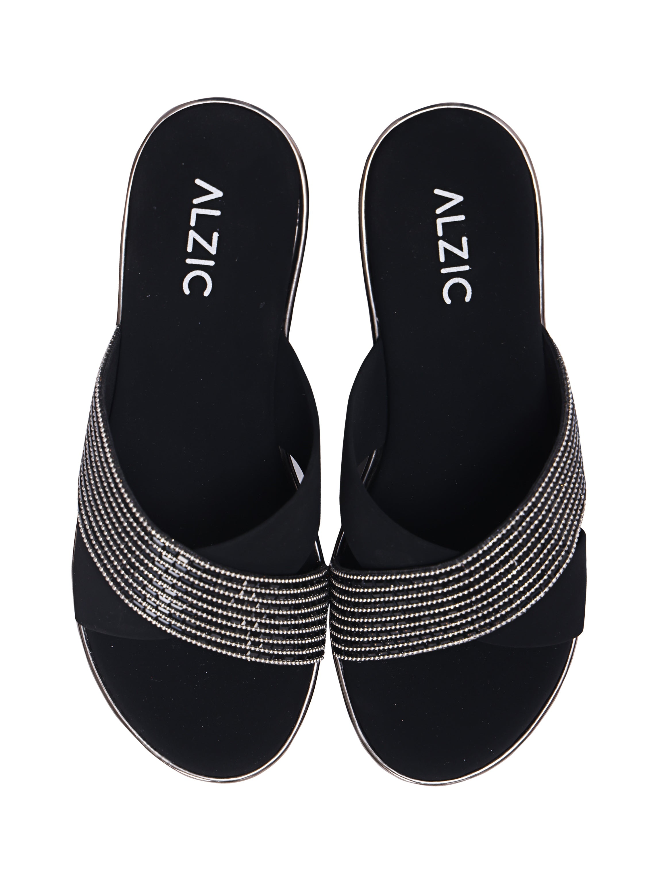 Women’s Black Rhinestone Cross Strap Wedge Sandals – Comfortable Platform Slip-On Heels for Party & Daily Wear