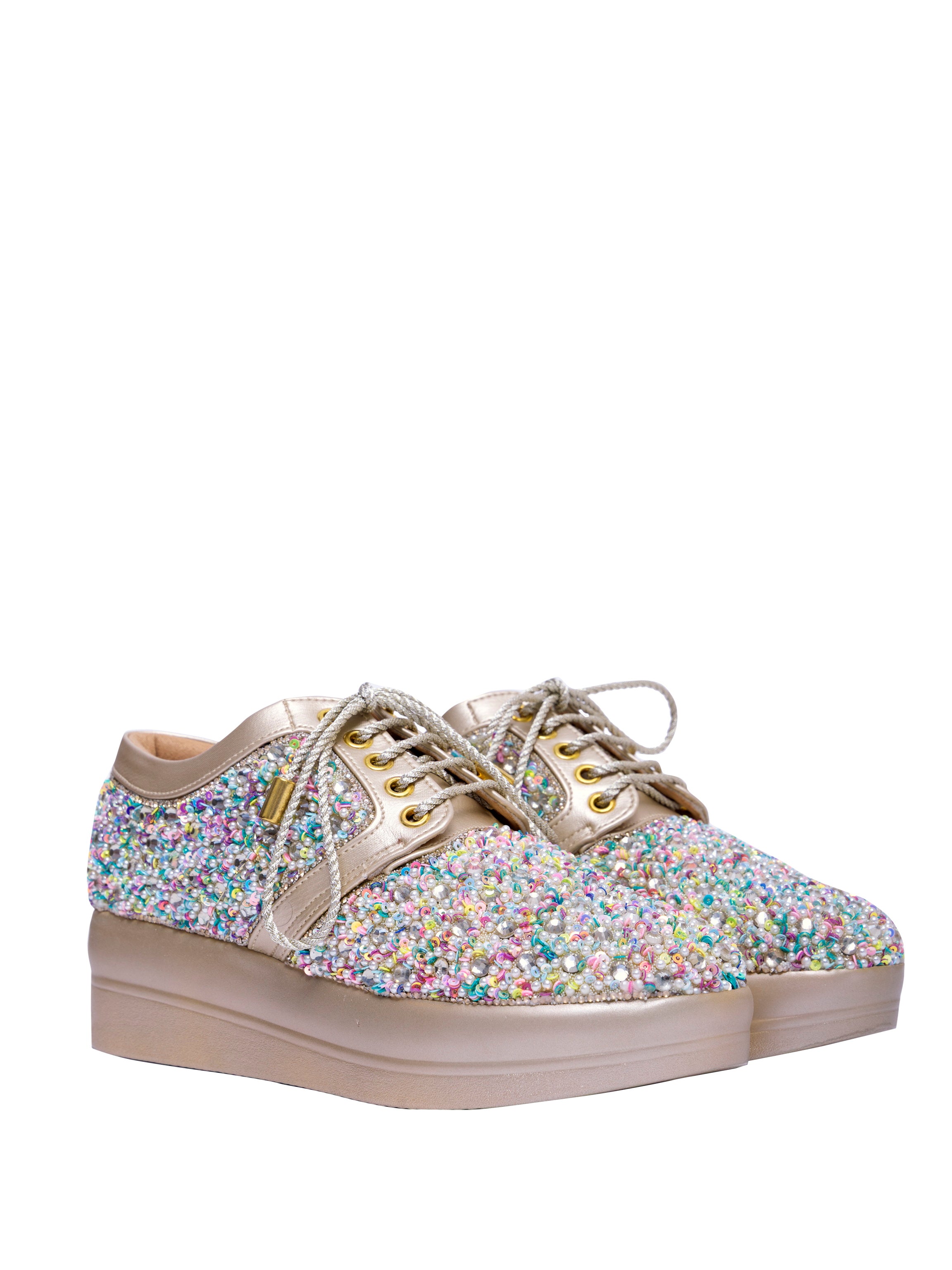 Crystal Burst Golden Bridal Platform Sneakers