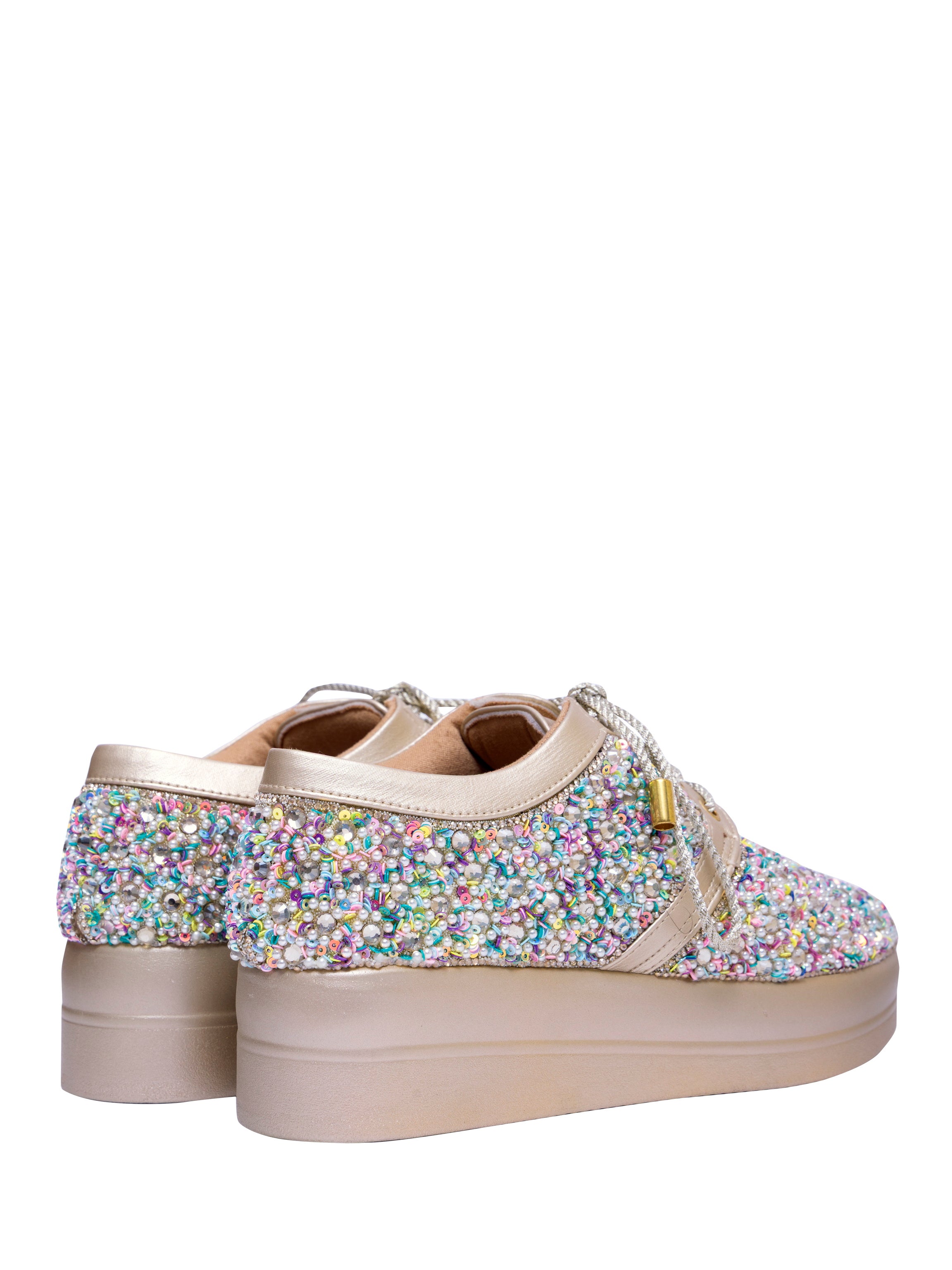 Crystal Burst Golden Bridal Platform Sneakers