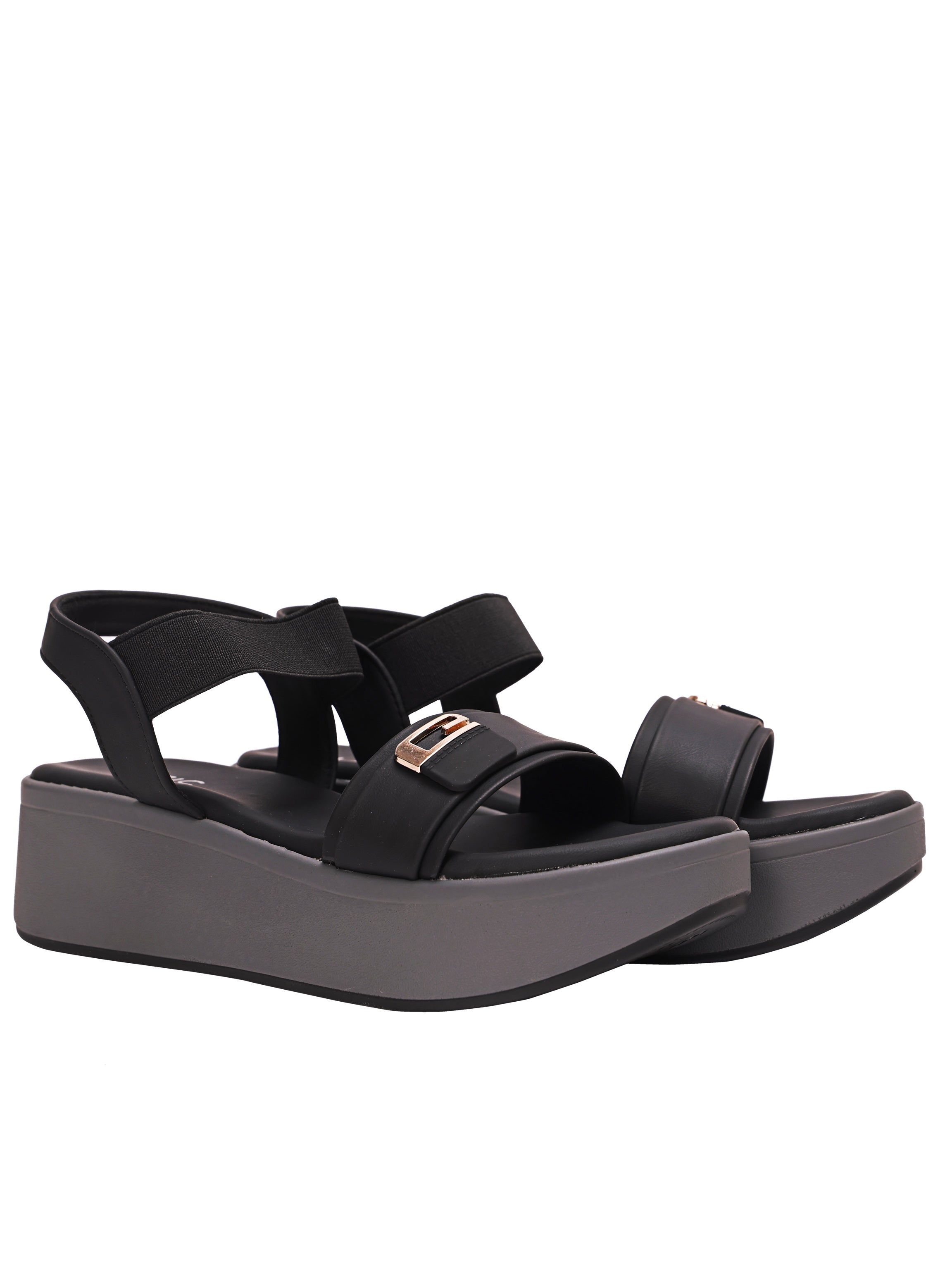 Women’s Black Platform Wedge Sandals – Comfortable Velcro Strap Slip-On | Daily Wear Casual Footwear