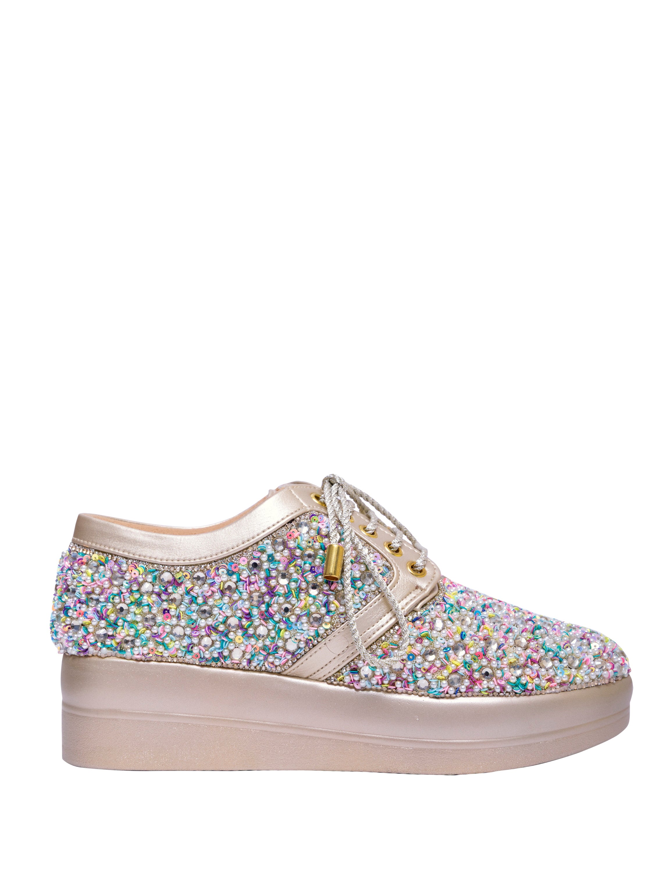 Crystal Burst Golden Bridal Platform Sneakers