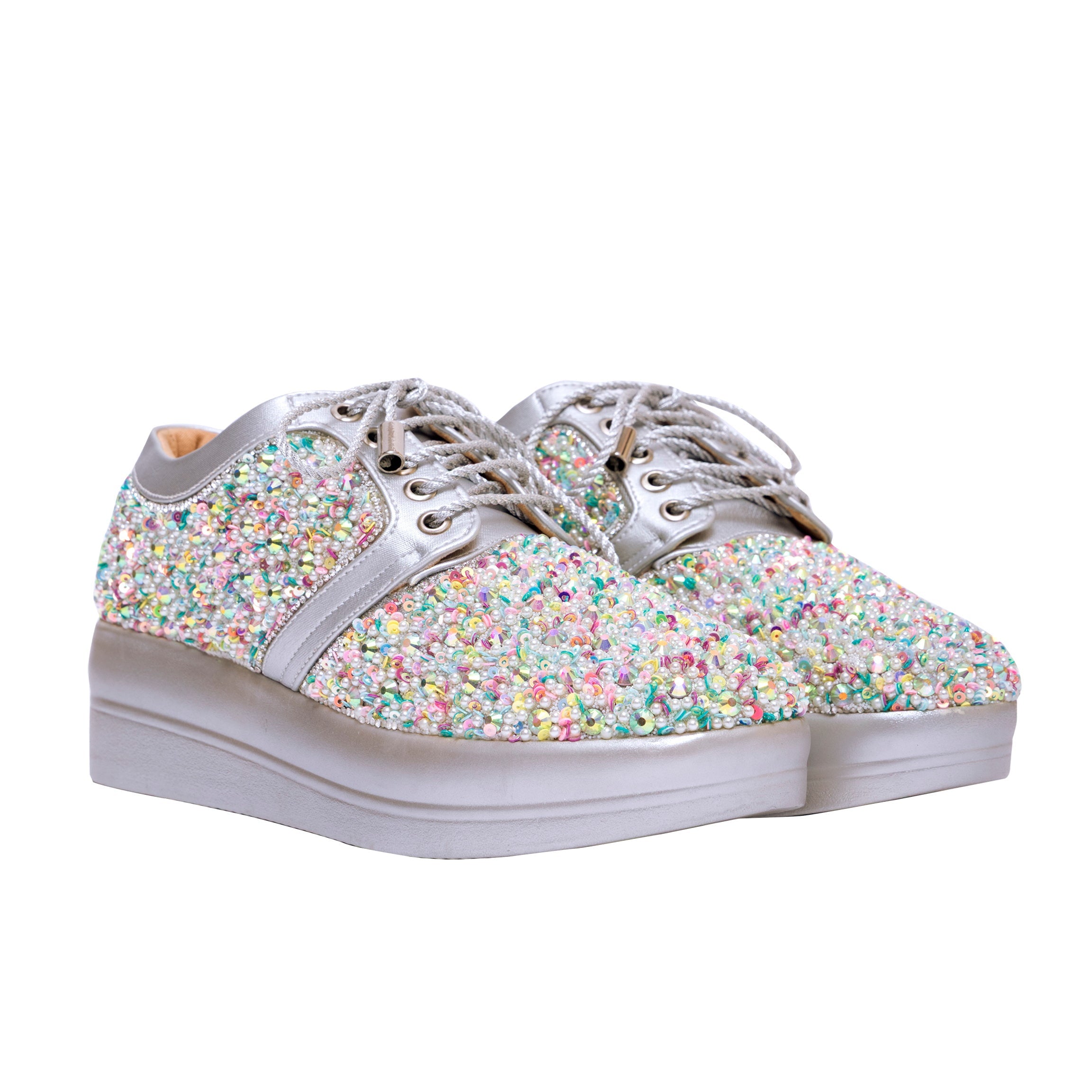 Crystal Burst Silver Bridal Platform Sneakers