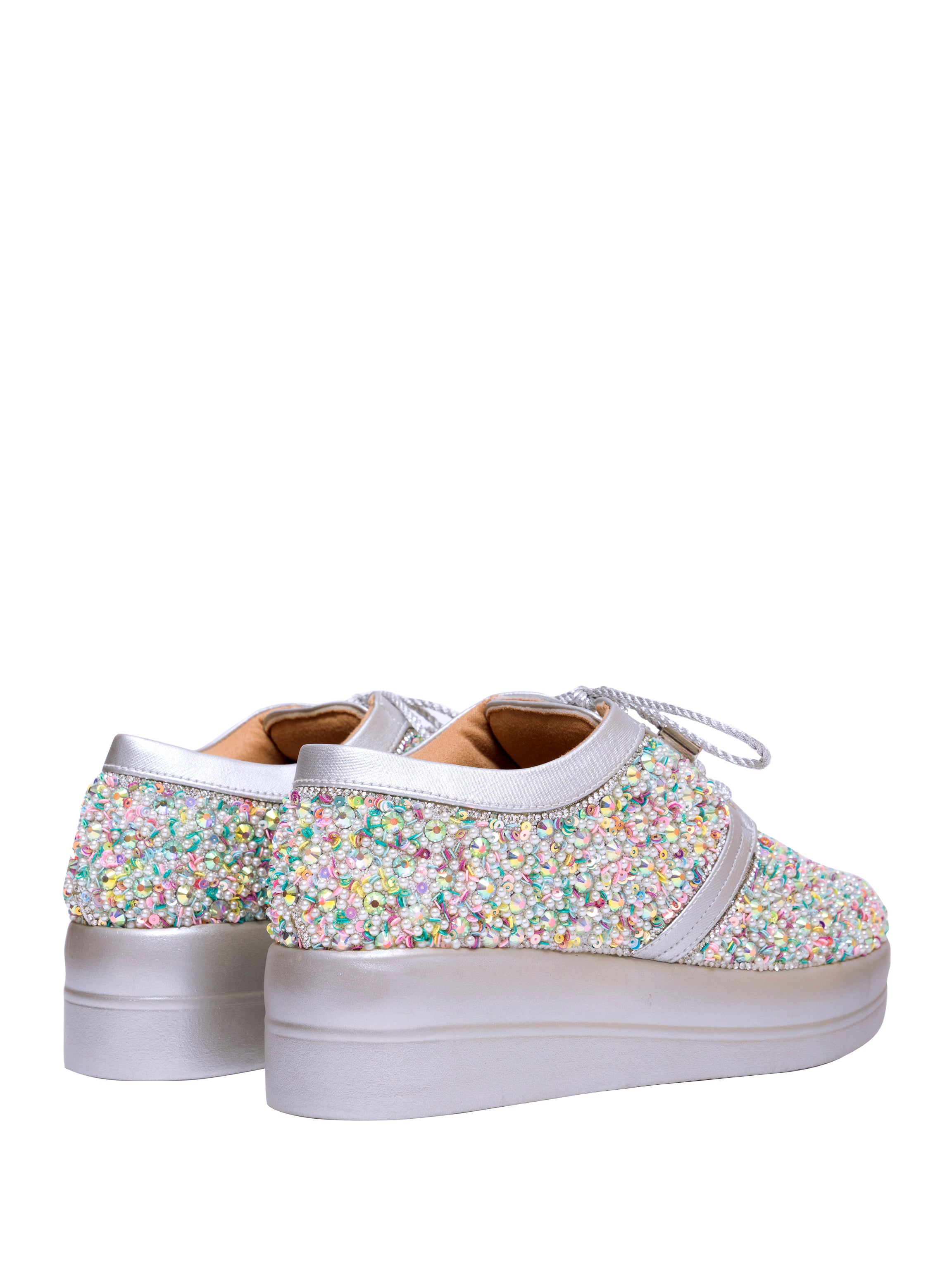 Crystal Burst Silver Bridal Platform Sneakers