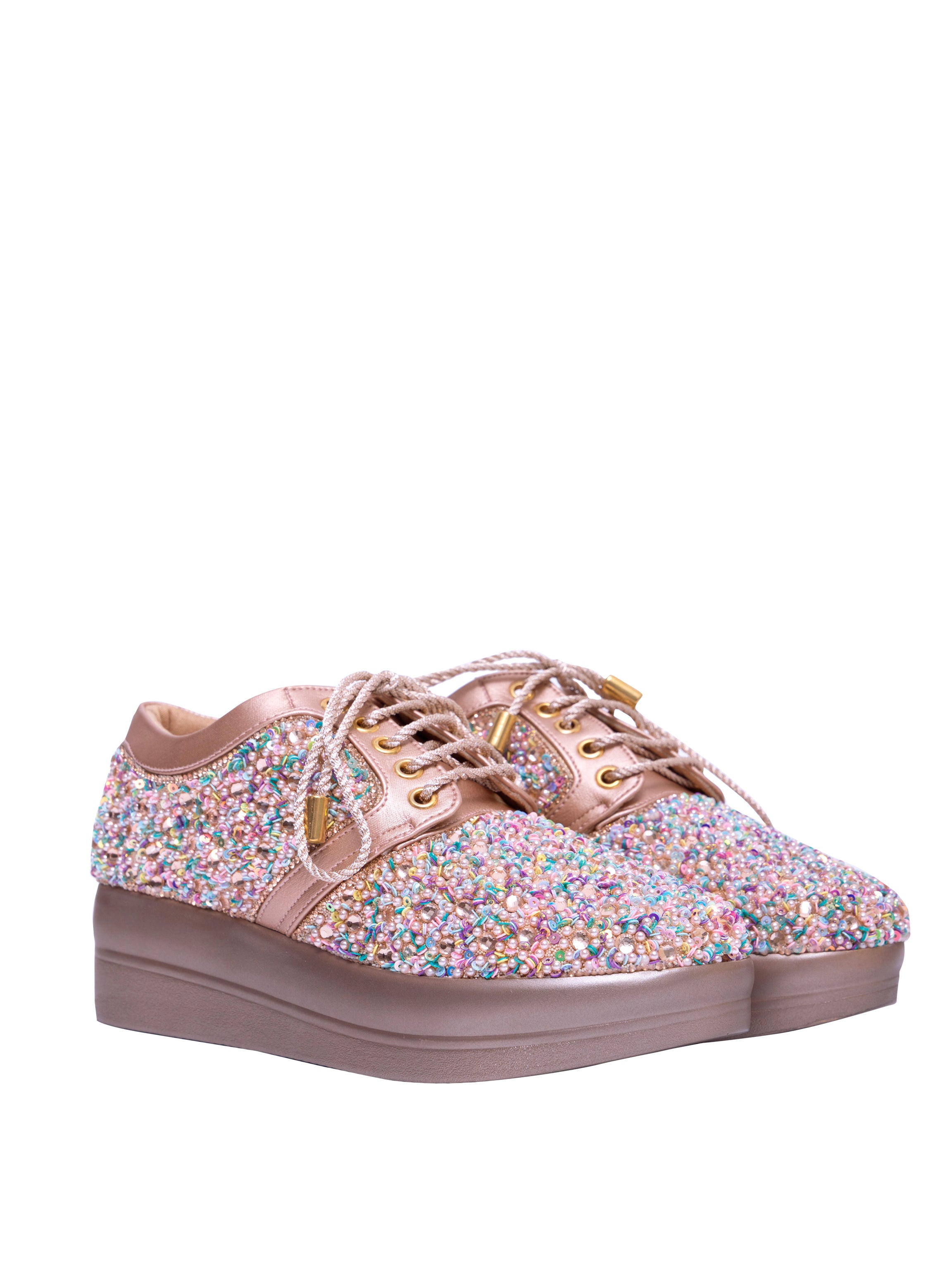 Crystal Burst Rose Gold Bridal Platform Sneakers