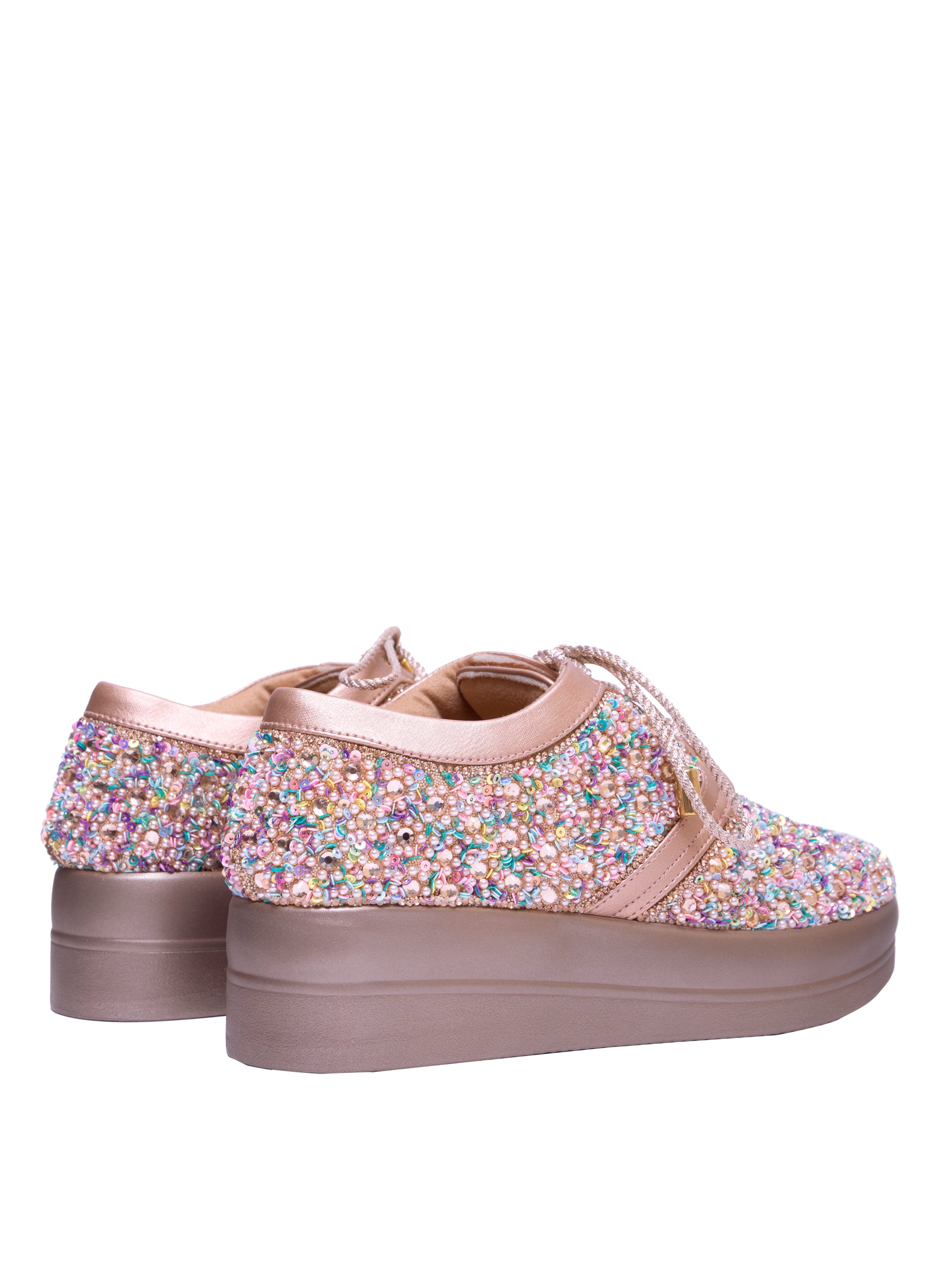 Crystal Burst Rose Gold Bridal Platform Sneakers