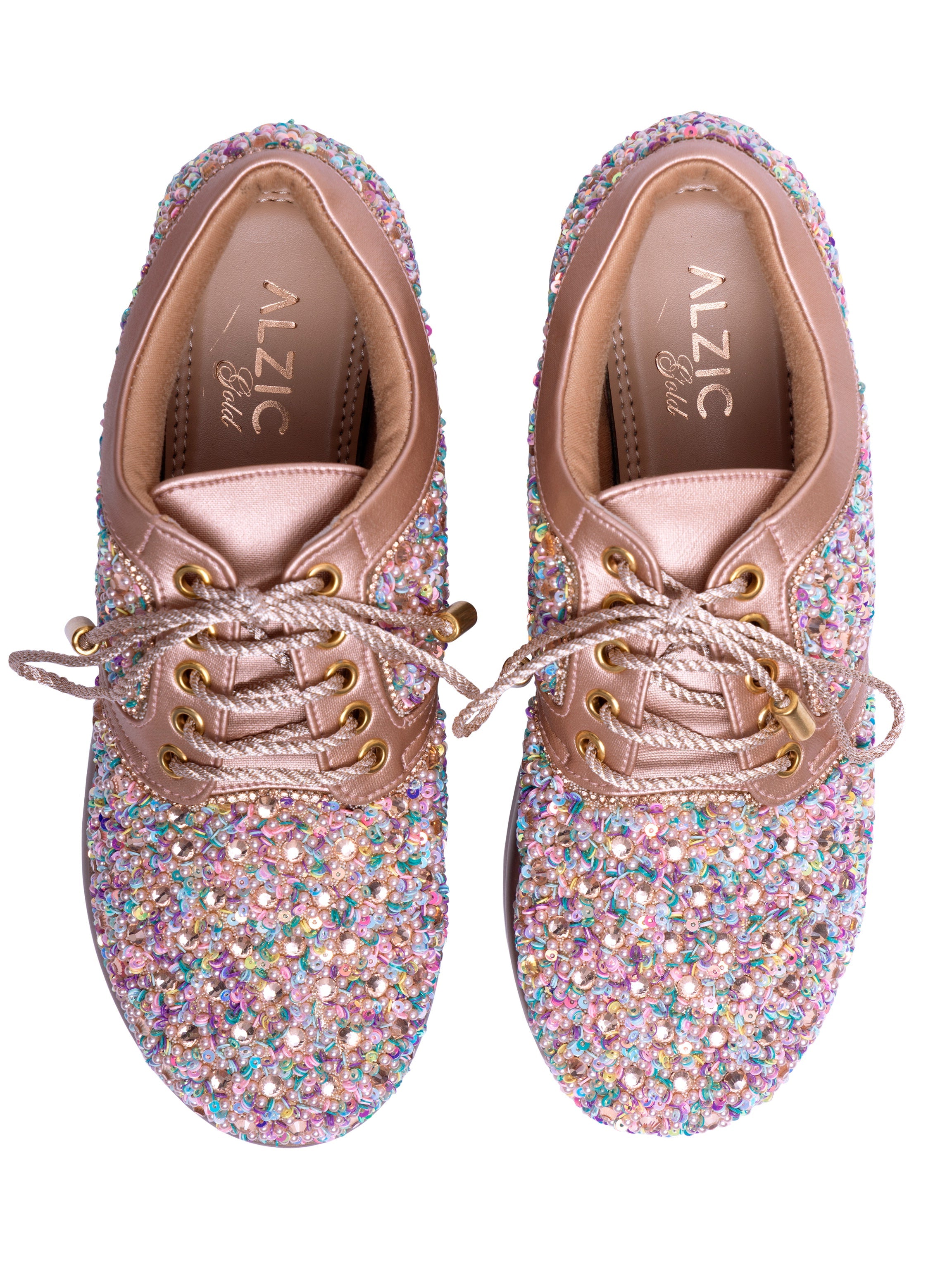 Crystal Burst Rose Gold Bridal Platform Sneakers
