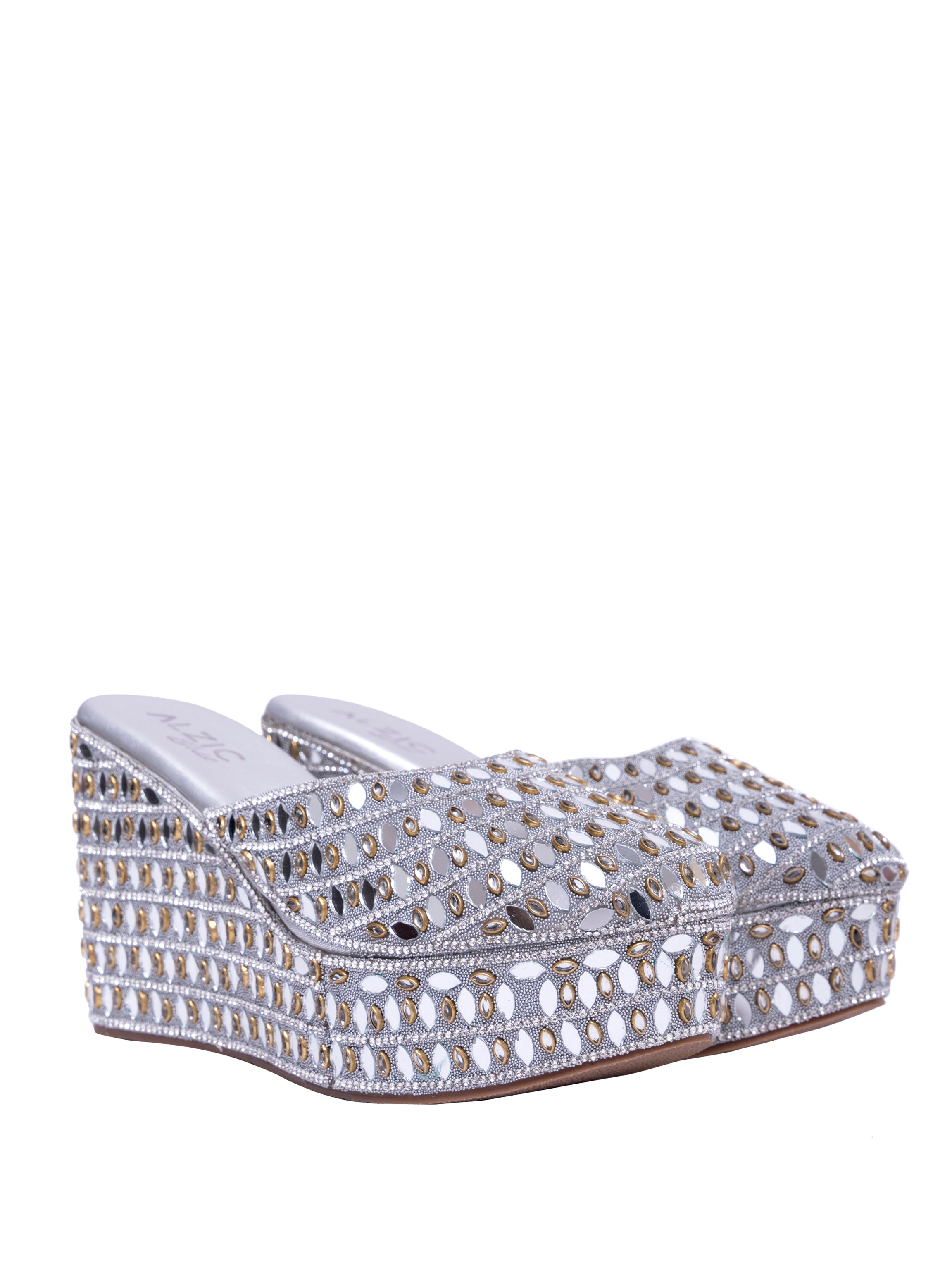 Handcrafted Mirror Work Platform Wedge Mules for Women | Bridal & Festive Ethnic Slip-On Heels