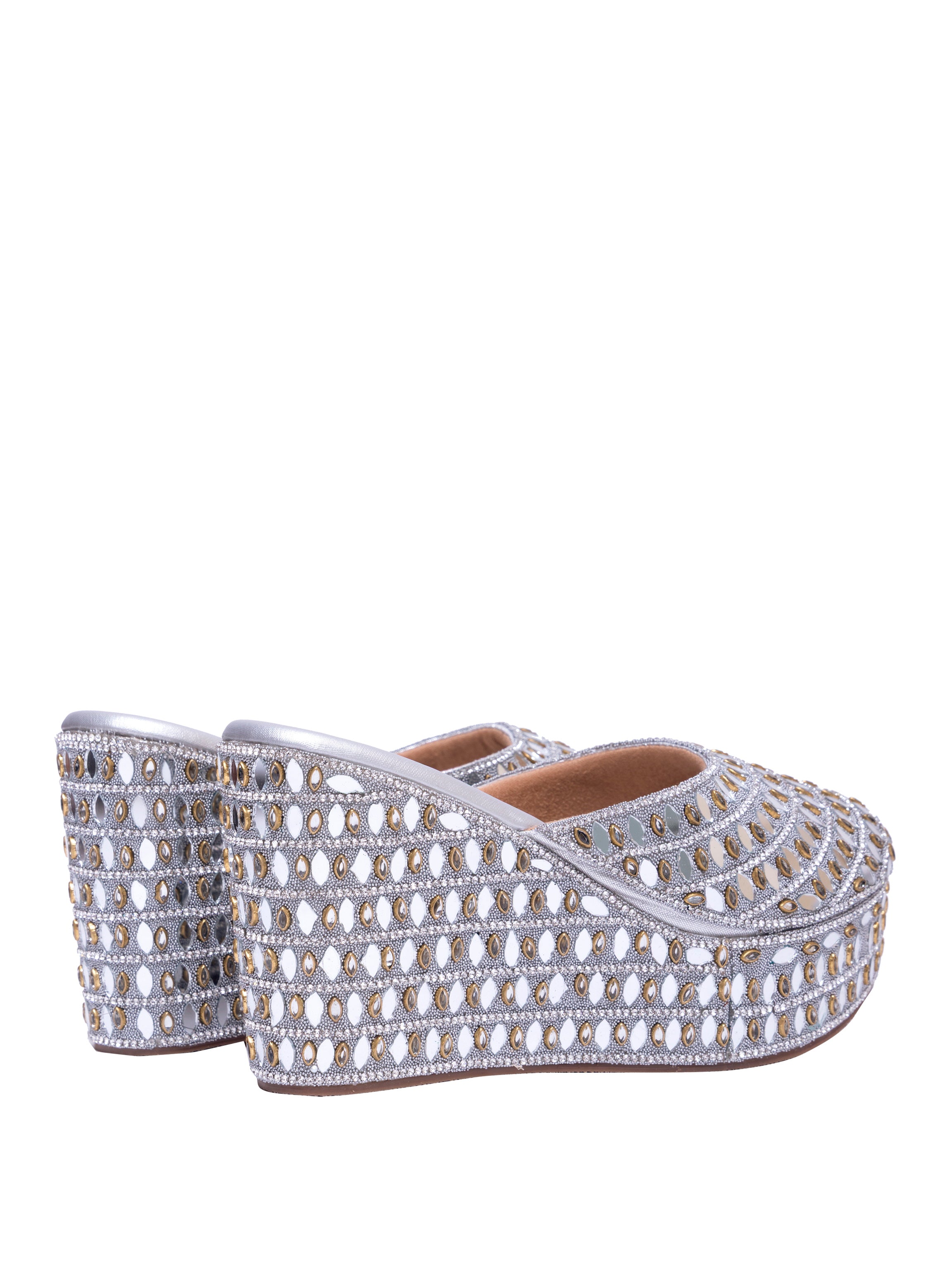 Handcrafted Mirror Work Platform Wedge Mules for Women | Bridal & Festive Ethnic Slip-On Heels