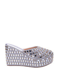 Handcrafted Mirror Work Platform Wedge Mules for Women | Bridal & Festive Ethnic Slip-On Heels