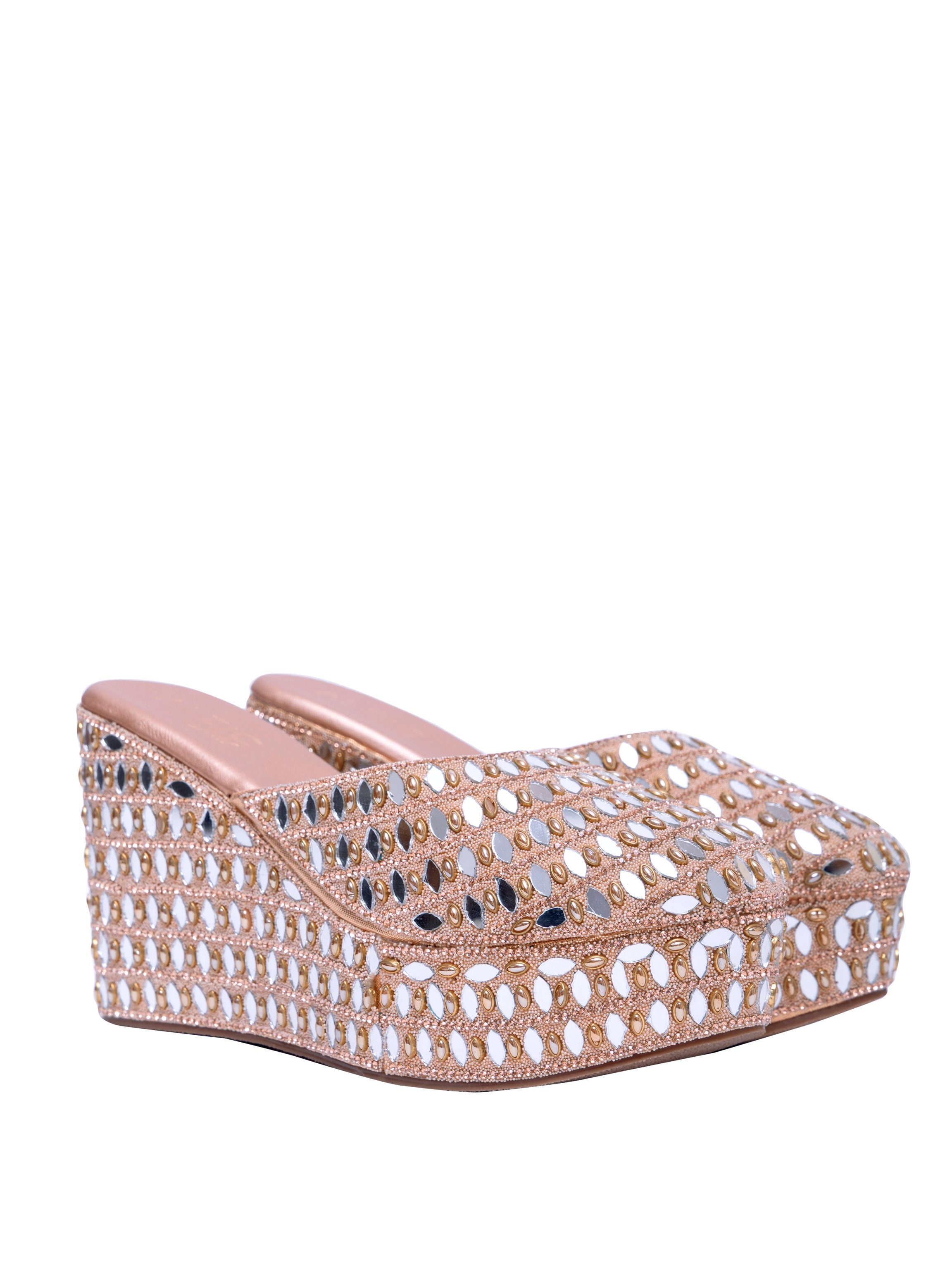 Handcrafted Mirror Work Platform Wedge Mules for Women | Bridal & Festive Ethnic Slip-On Heels