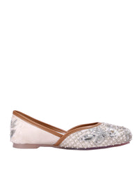 Champagne Silver Paisley Hand-Embroidered Juttis