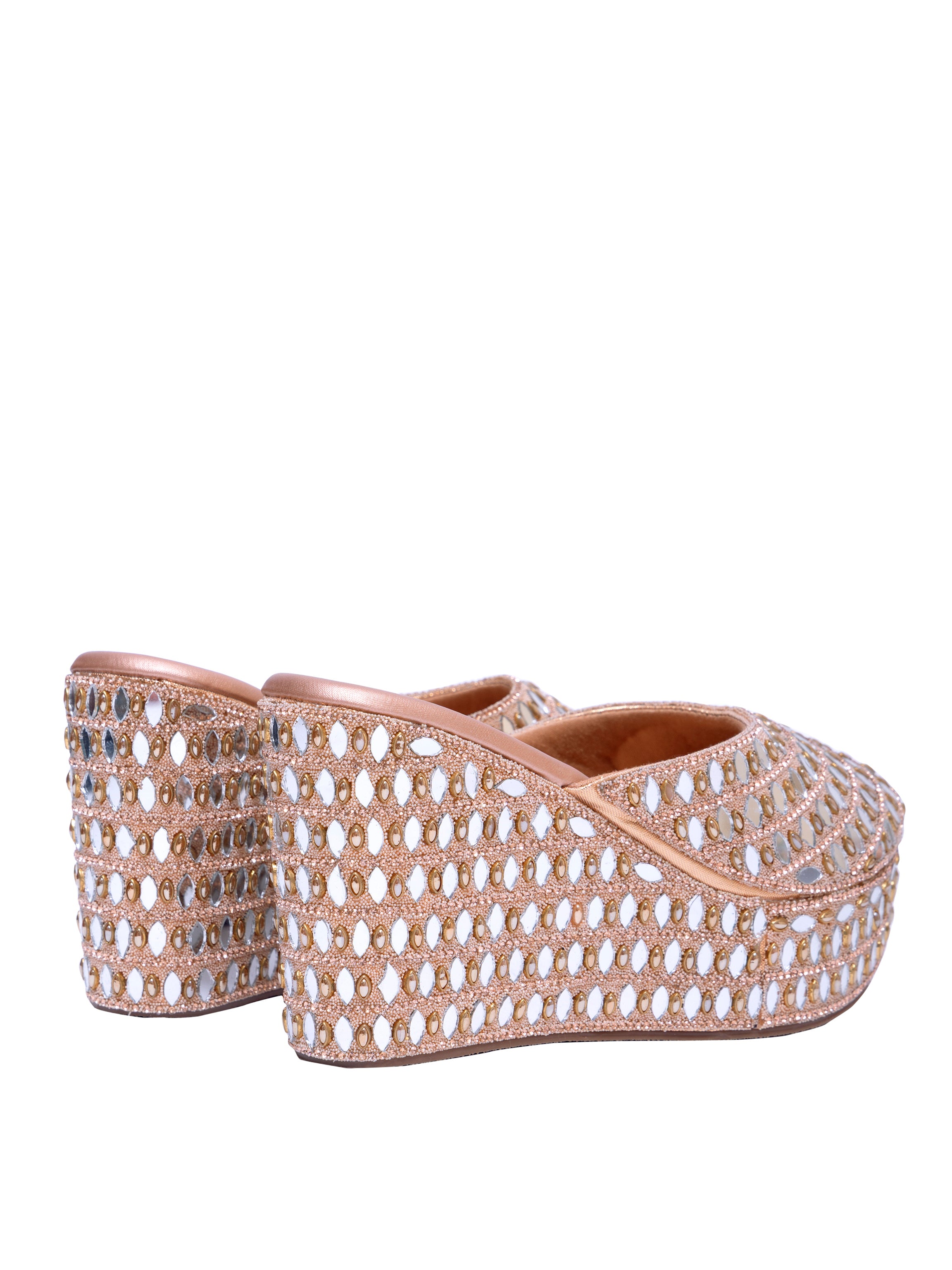 Handcrafted Mirror Work Platform Wedge Mules for Women | Bridal & Festive Ethnic Slip-On Heels