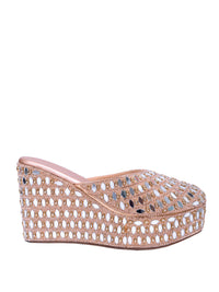 Handcrafted Mirror Work Platform Wedge Mules for Women | Bridal & Festive Ethnic Slip-On Heels