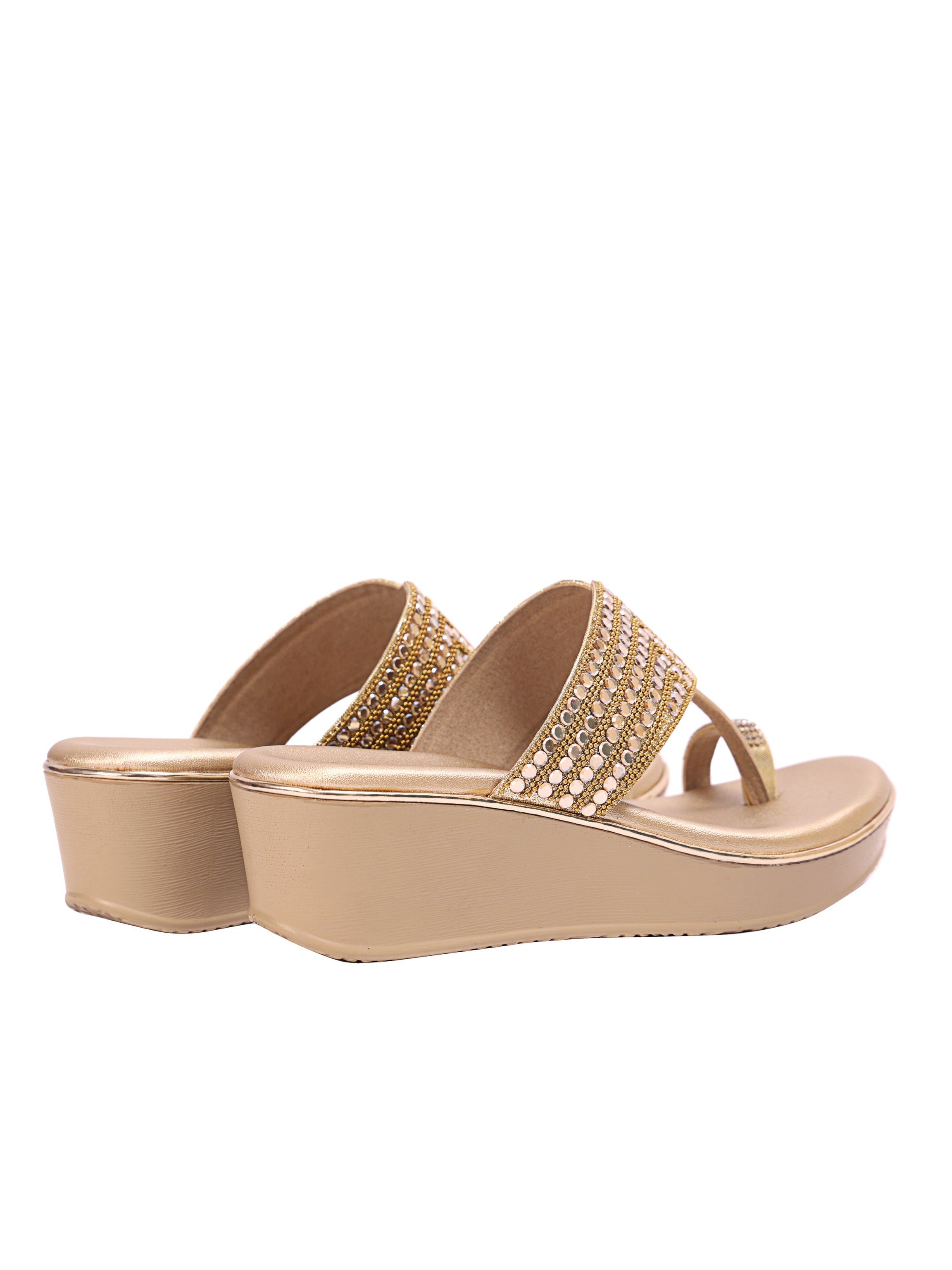 Golden Glow Embellished Wedge Sandals for Womens