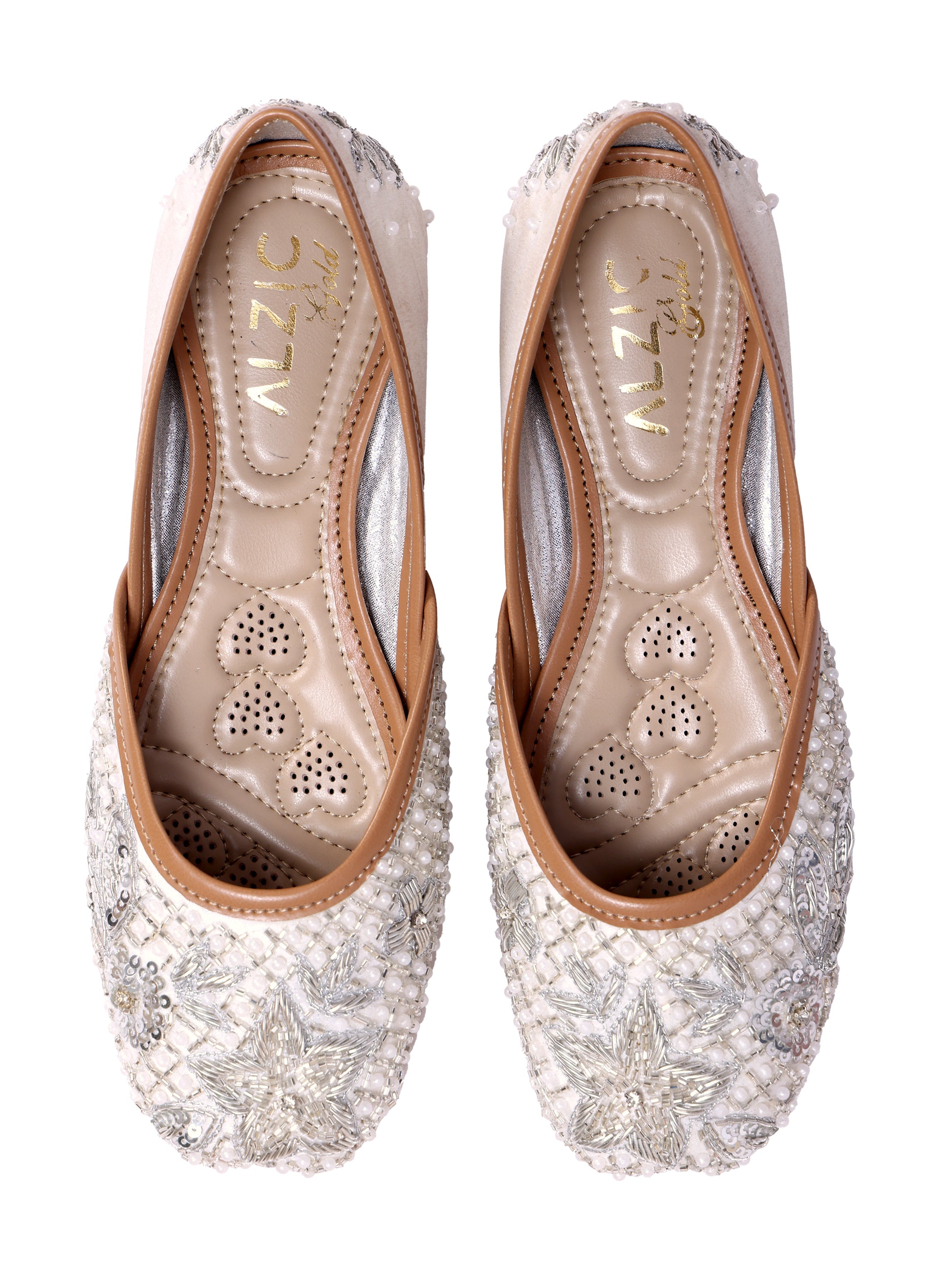 Champagne Silver Paisley Hand-Embroidered Juttis