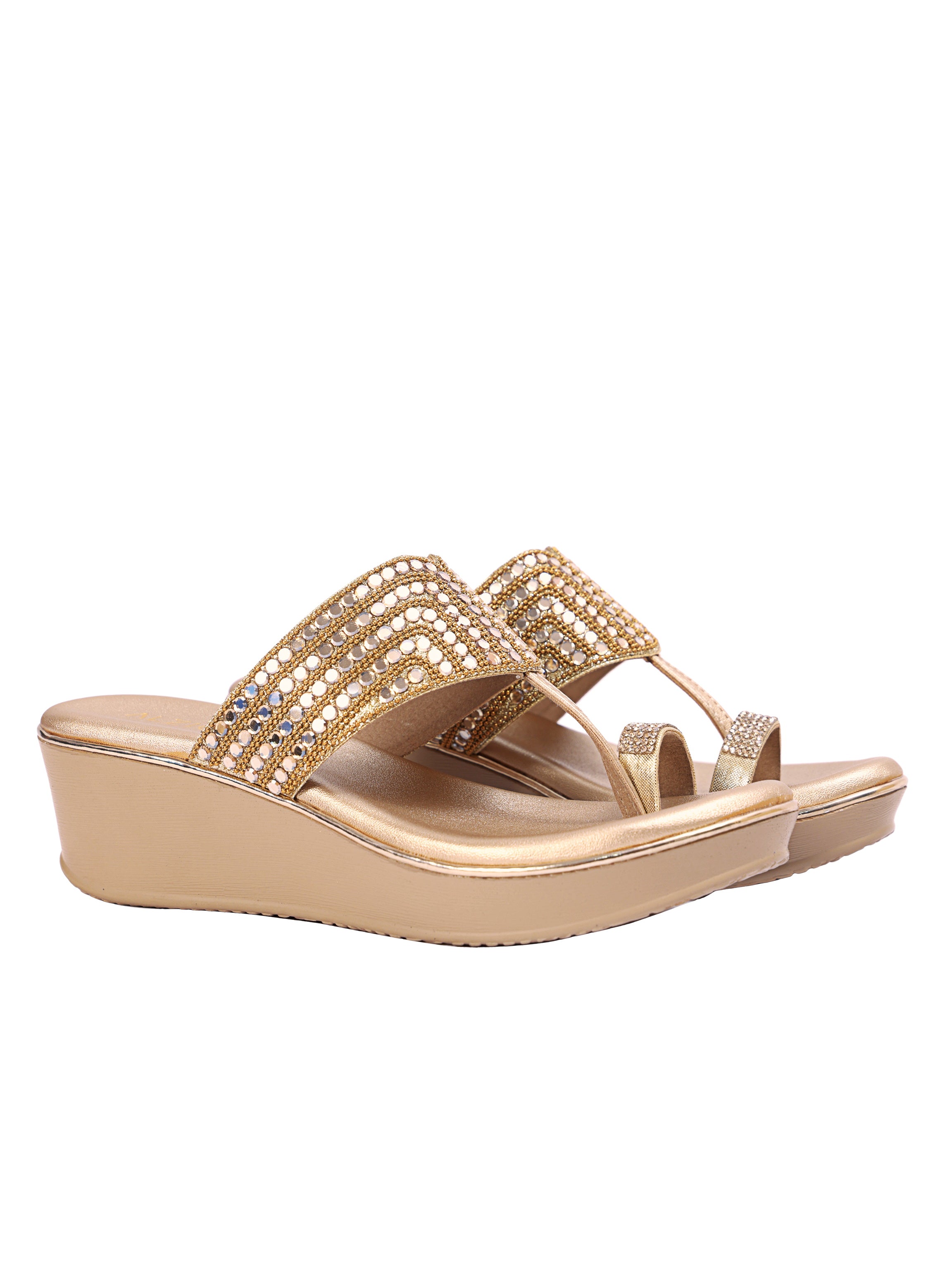 Golden Glow Embellished Wedge Sandals for Womens