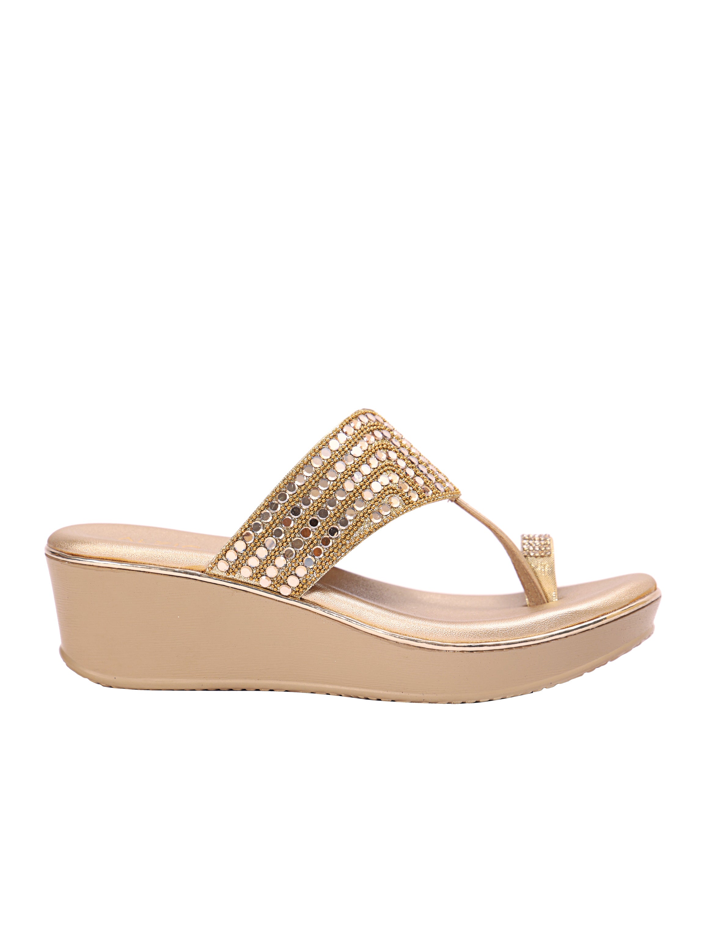 Golden Glow Embellished Wedge Sandals for Womens
