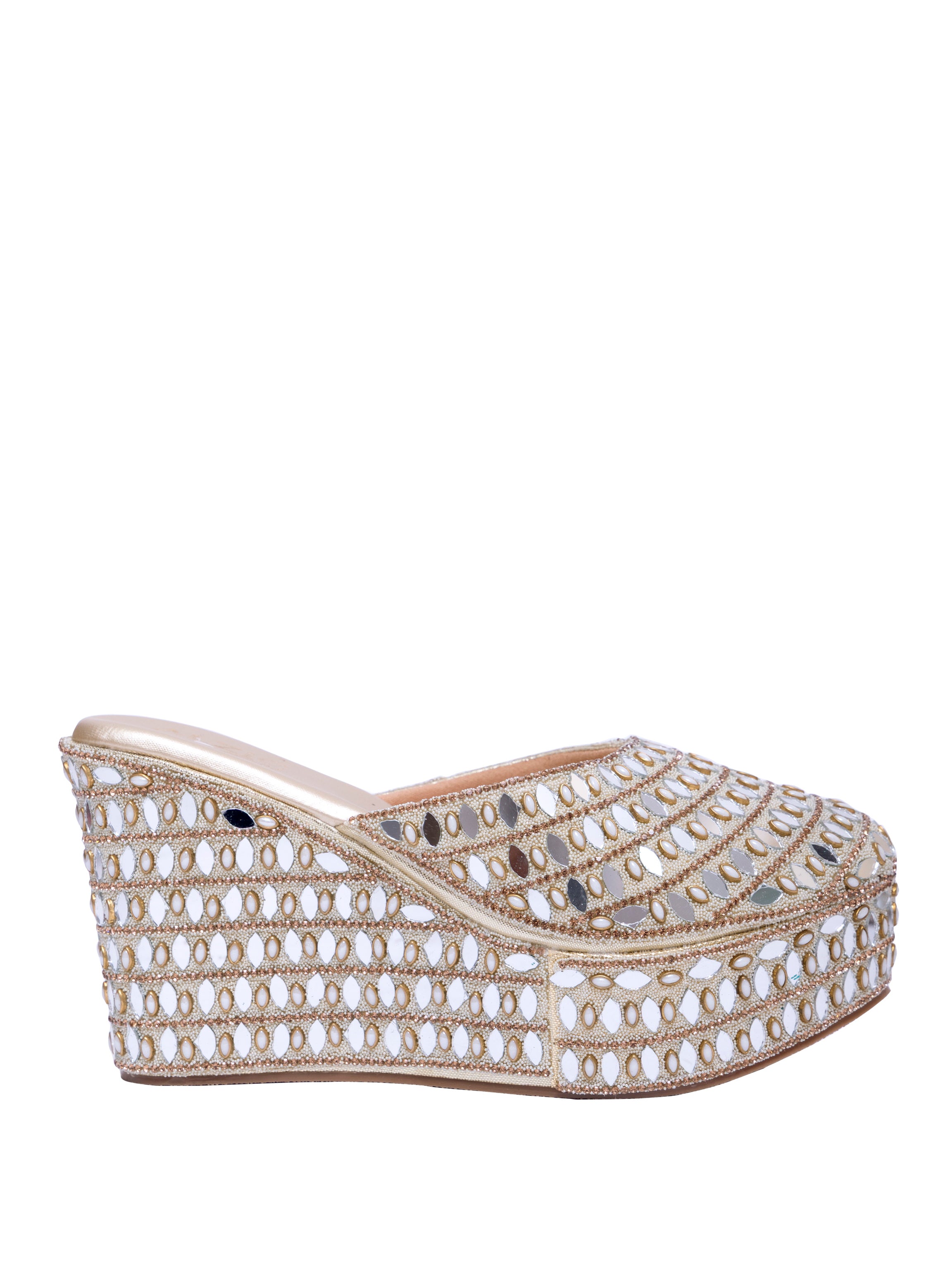 Handcrafted Mirror Work Platform Wedge Mules for Women | Bridal & Festive Ethnic Slip-On Heels