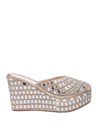 Handcrafted Mirror Work Platform Wedge Mules for Women | Bridal & Festive Ethnic Slip-On Heels