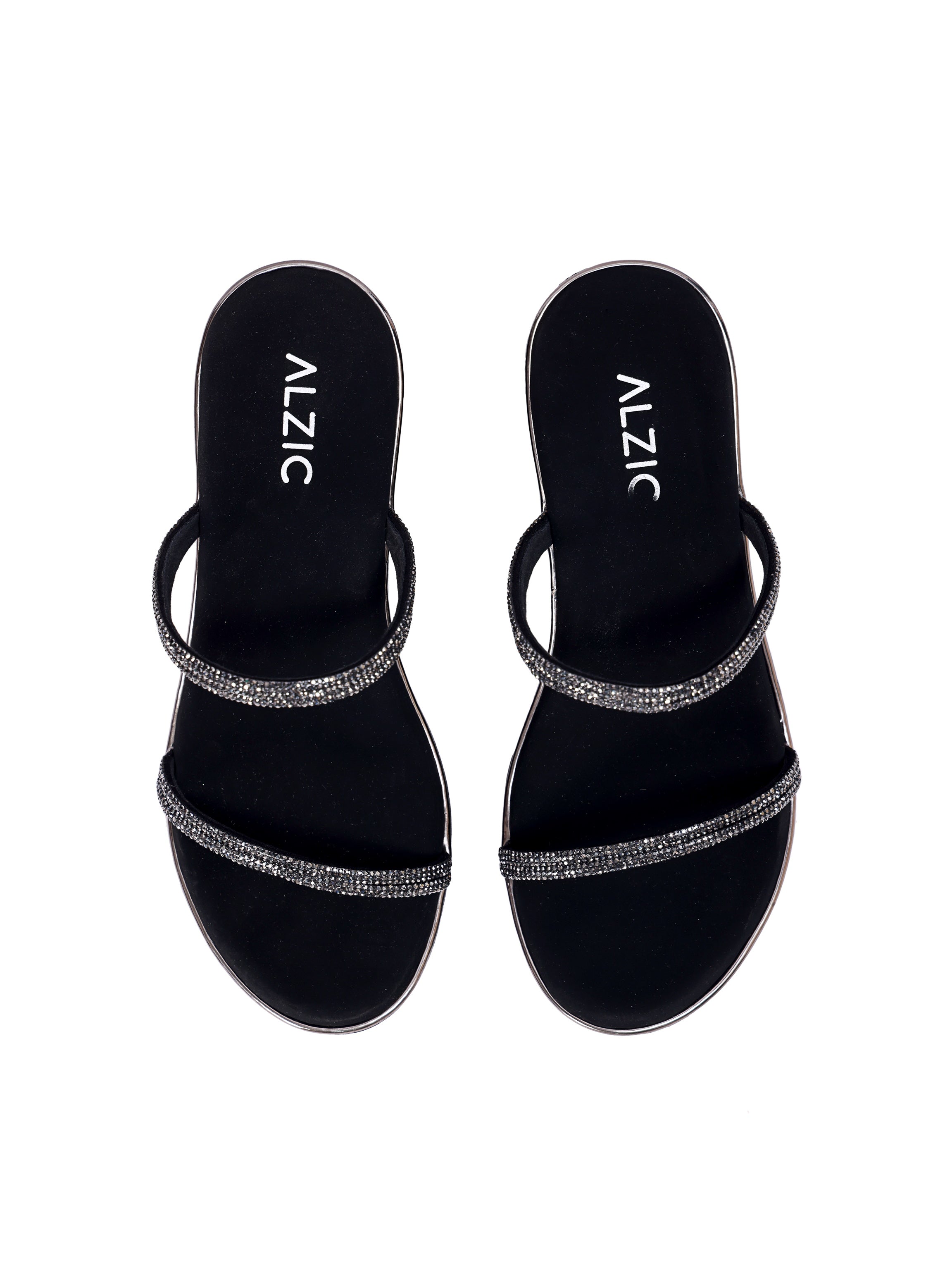 Noir Shimmer Multi-Strap Wedge Sandals