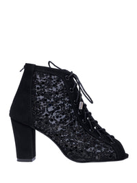Luxe Mesh Balck Lace-Up Block Heels