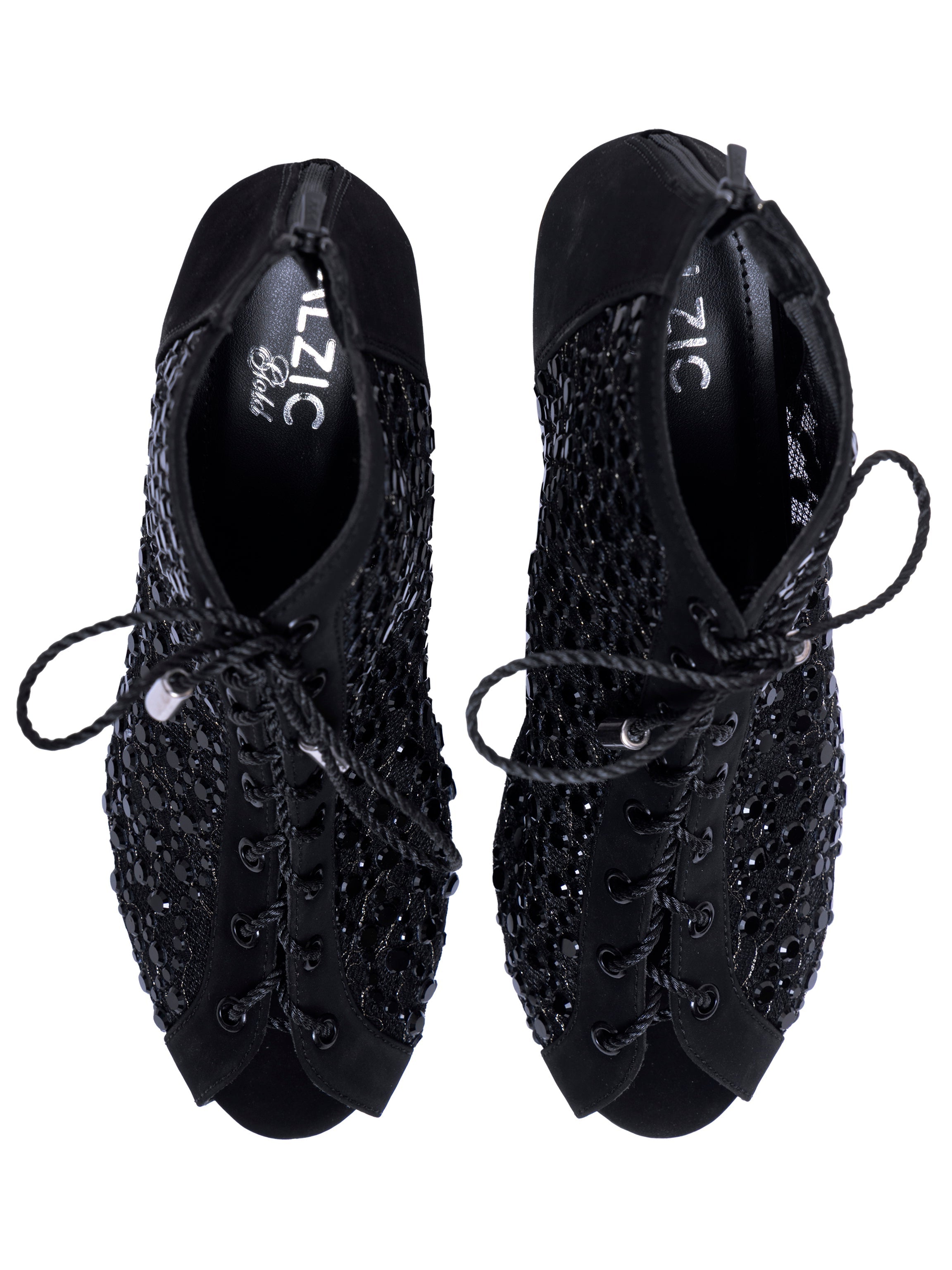 Luxe Mesh Balck Lace-Up Block Heels