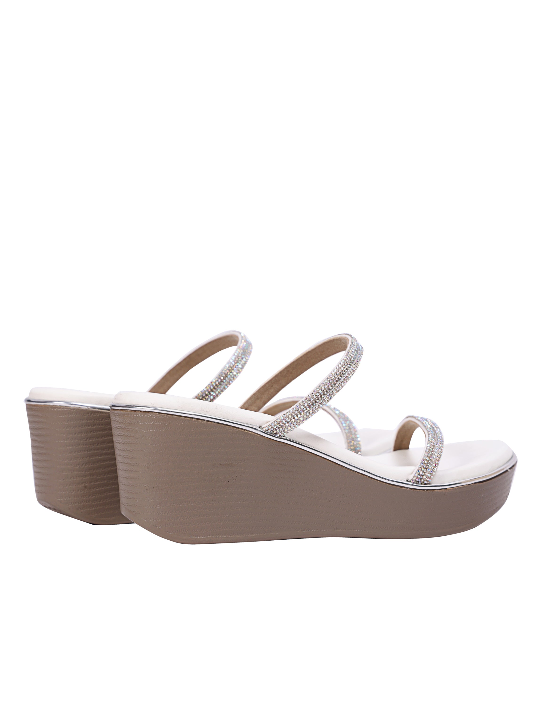 White Glow Crystal Strap Wedge Sandals