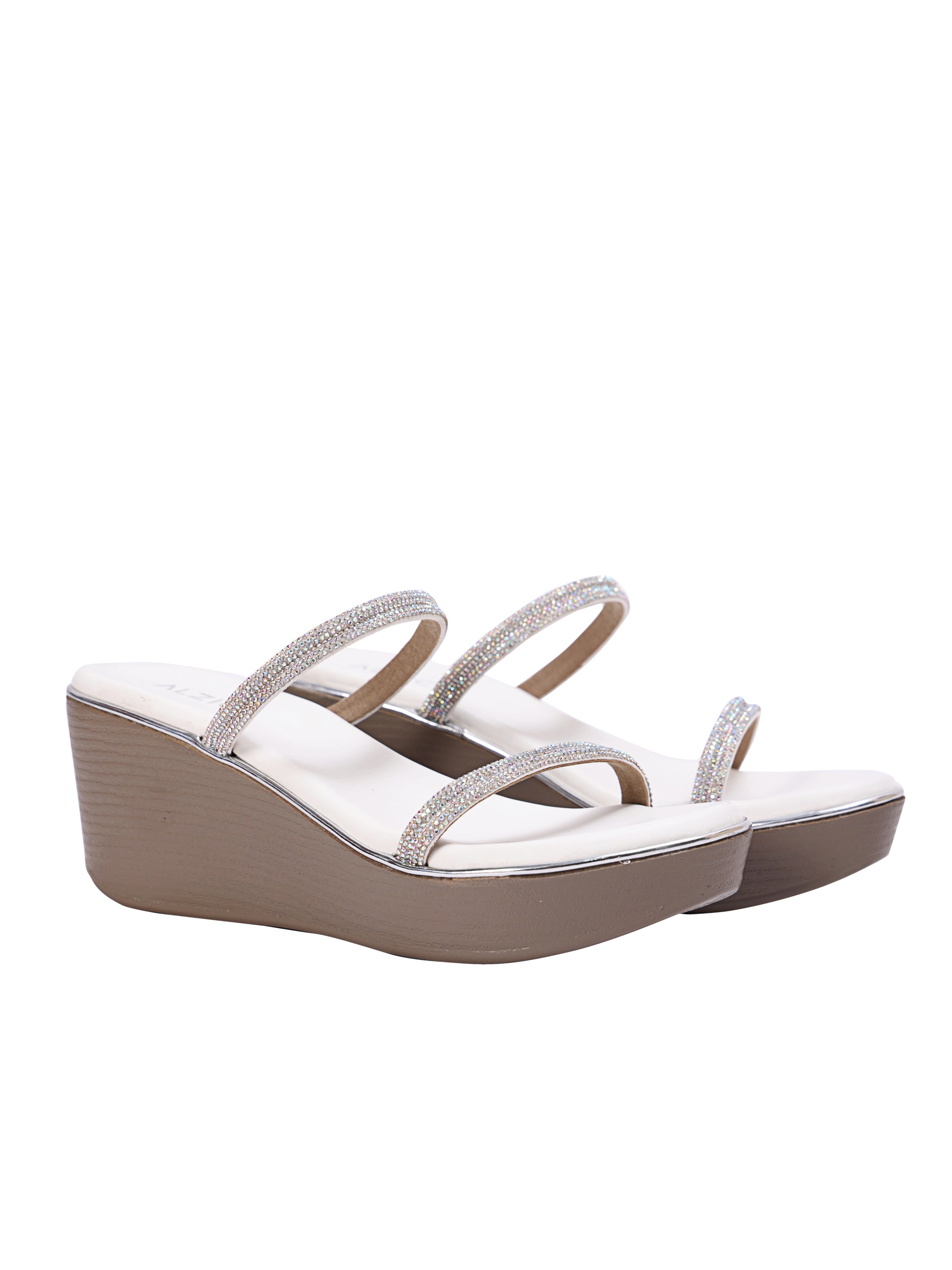 White Glow Crystal Strap Wedge Sandals