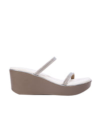 White Glow Crystal Strap Wedge Sandals
