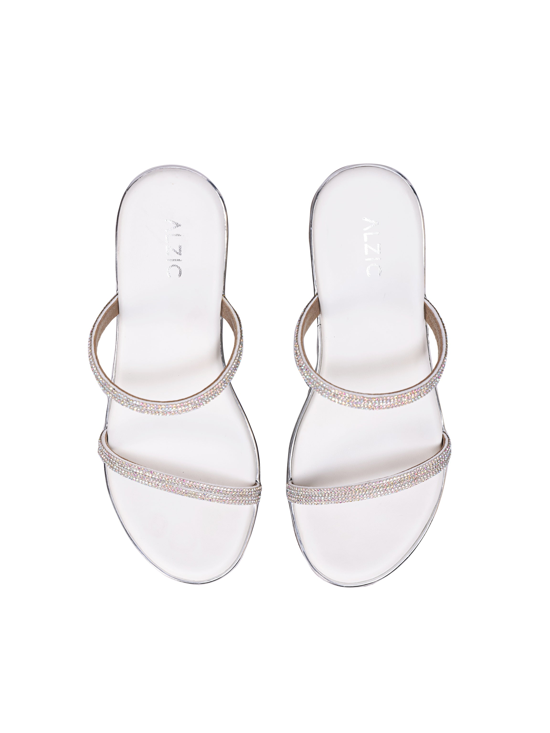 White Glow Crystal Strap Wedge Sandals