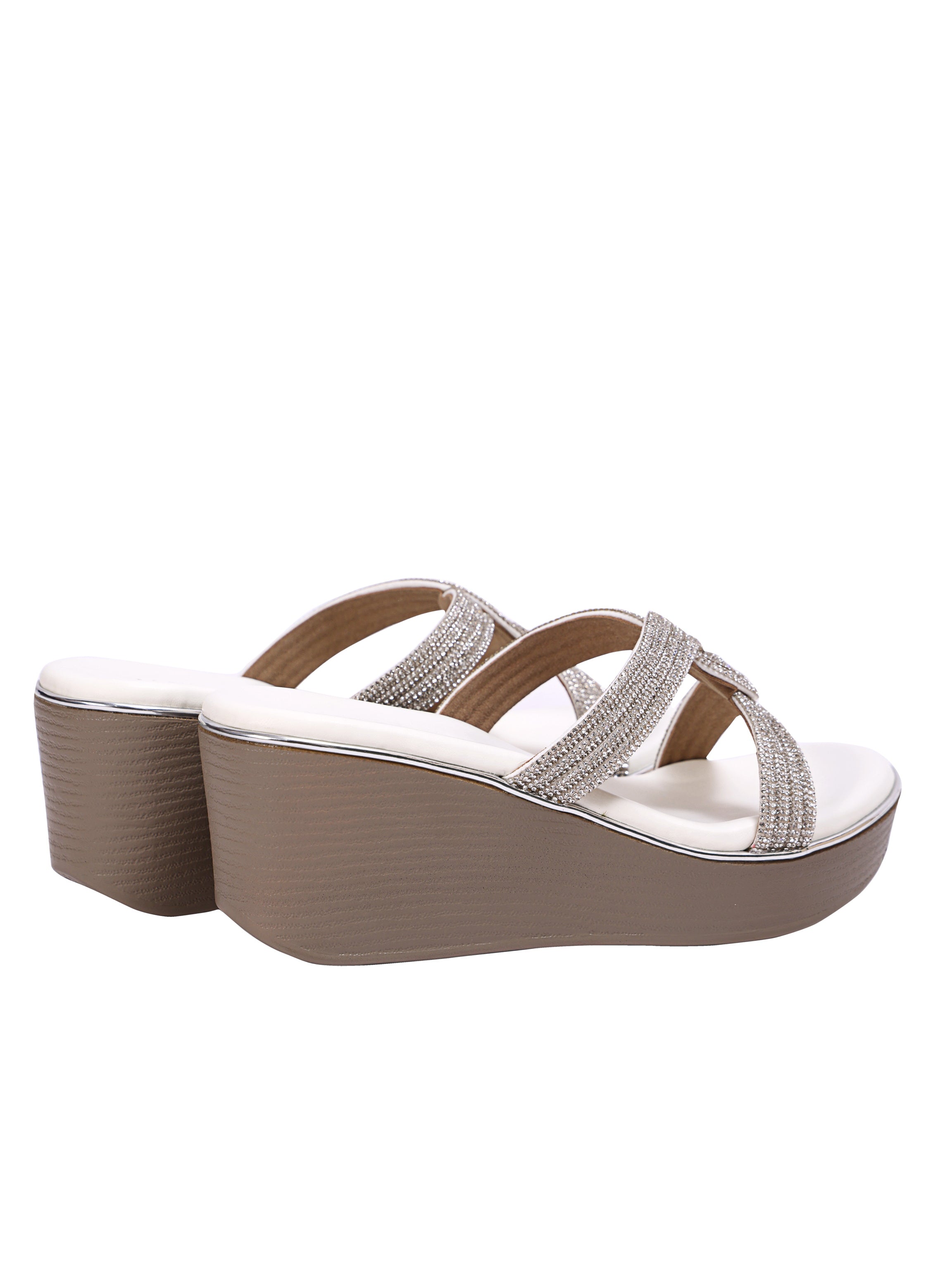 Starluxe Crystal Cross White Wedge Heels