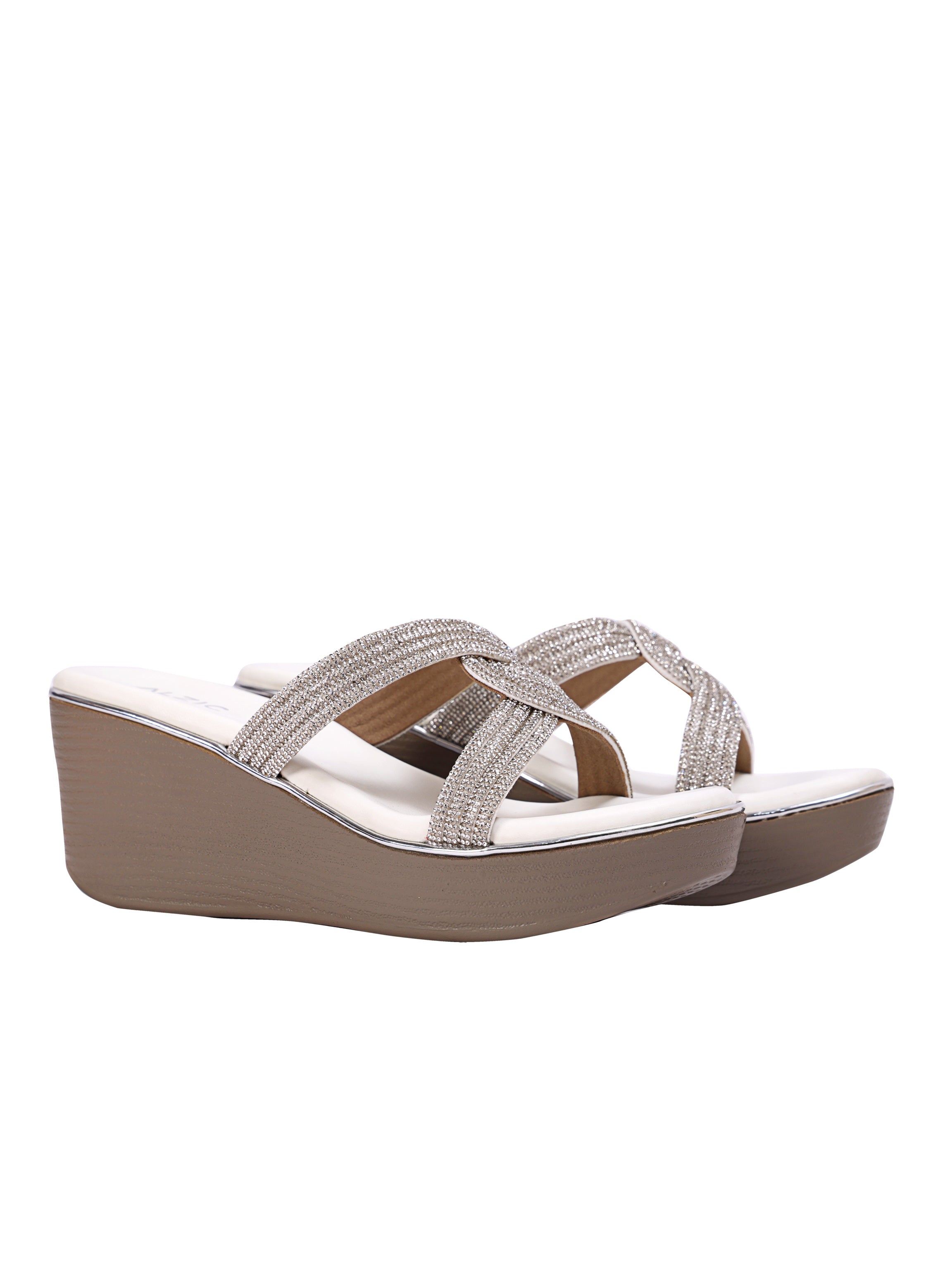 Starluxe Crystal Cross White Wedge Heels