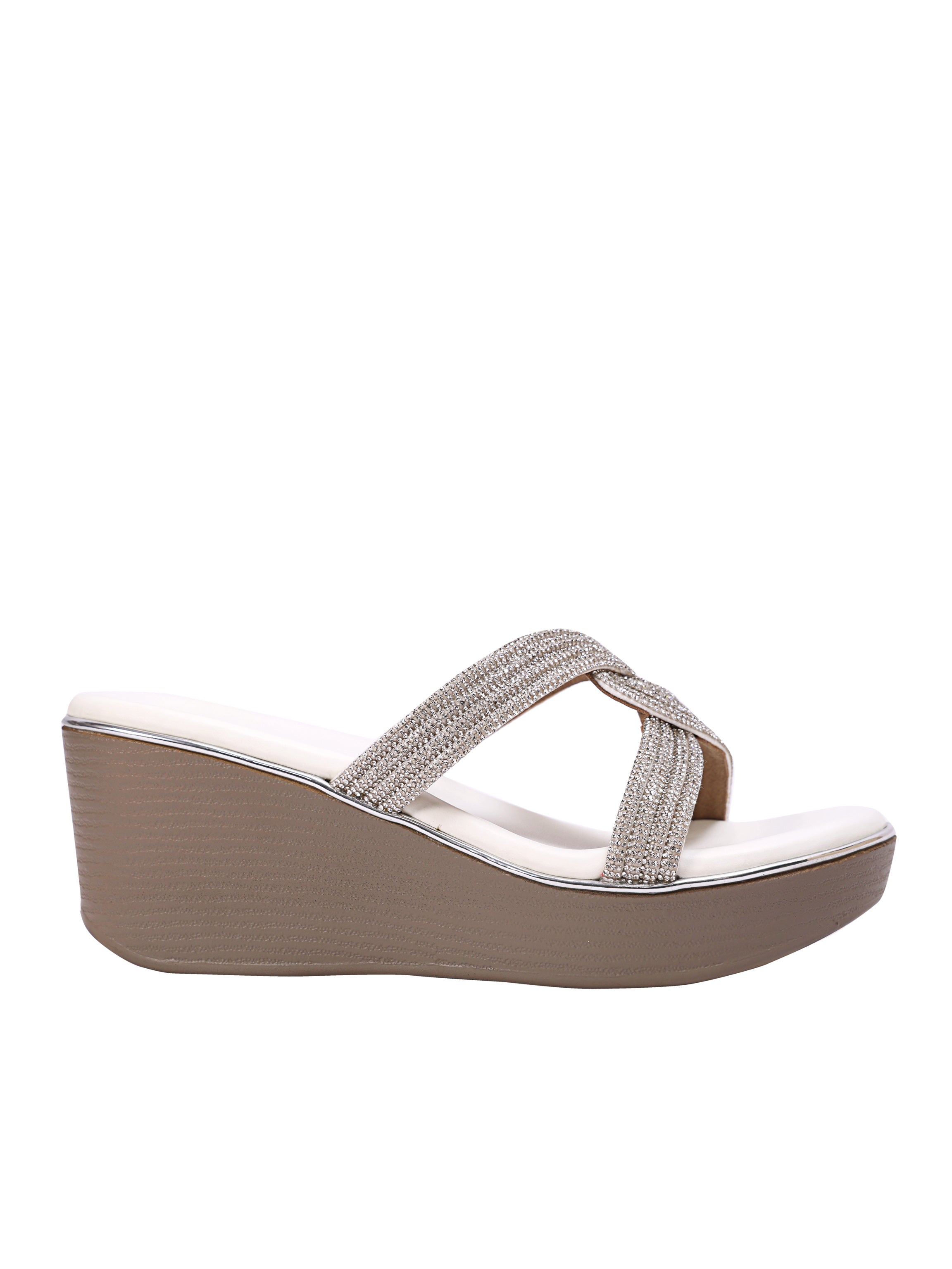 Starluxe Crystal Cross White Wedge Heels