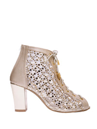Luxe Mesh Golden Lace-Up Block Heels