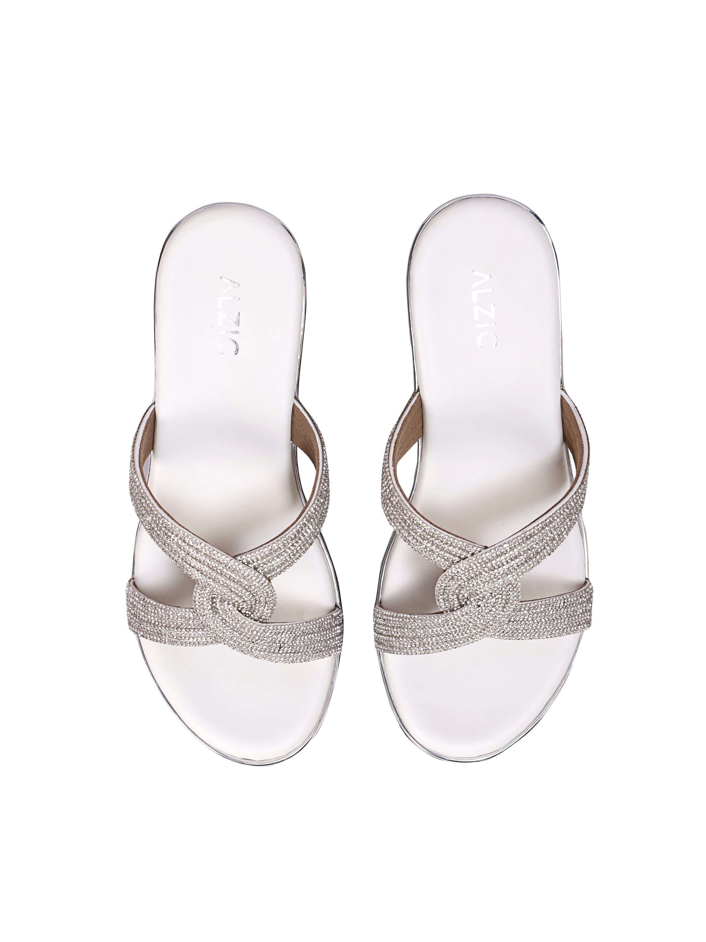 Starluxe Crystal Cross White Wedge Heels